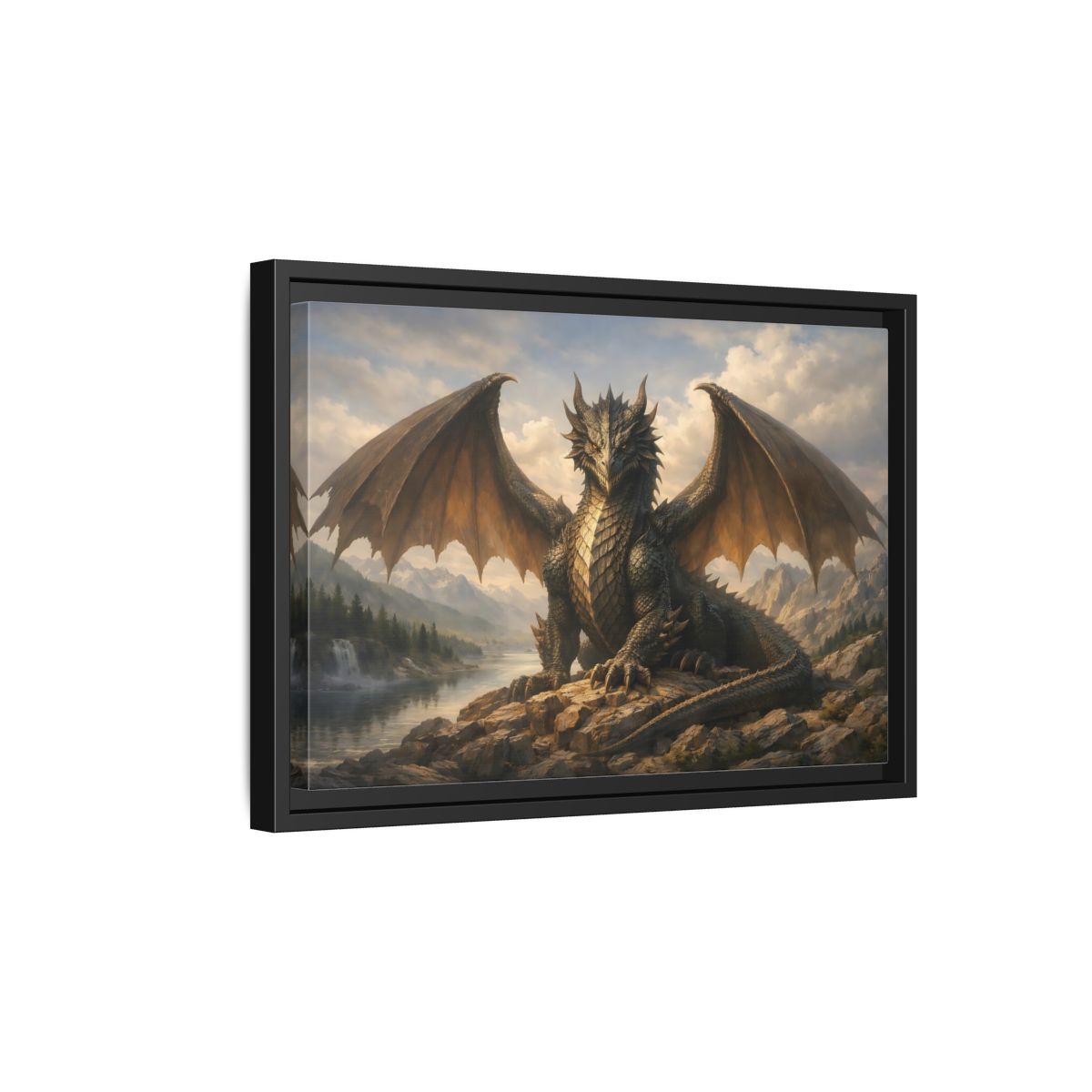 Side Mockup 6. Animals Dragon Grey Dragon shown as stretched canvas wall art