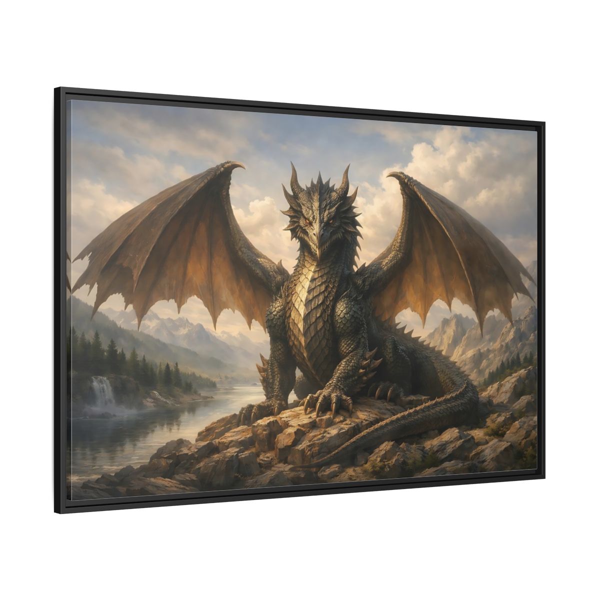 Side Mockup 12. Animals Dragon Grey Dragon shown as stretched canvas wall art