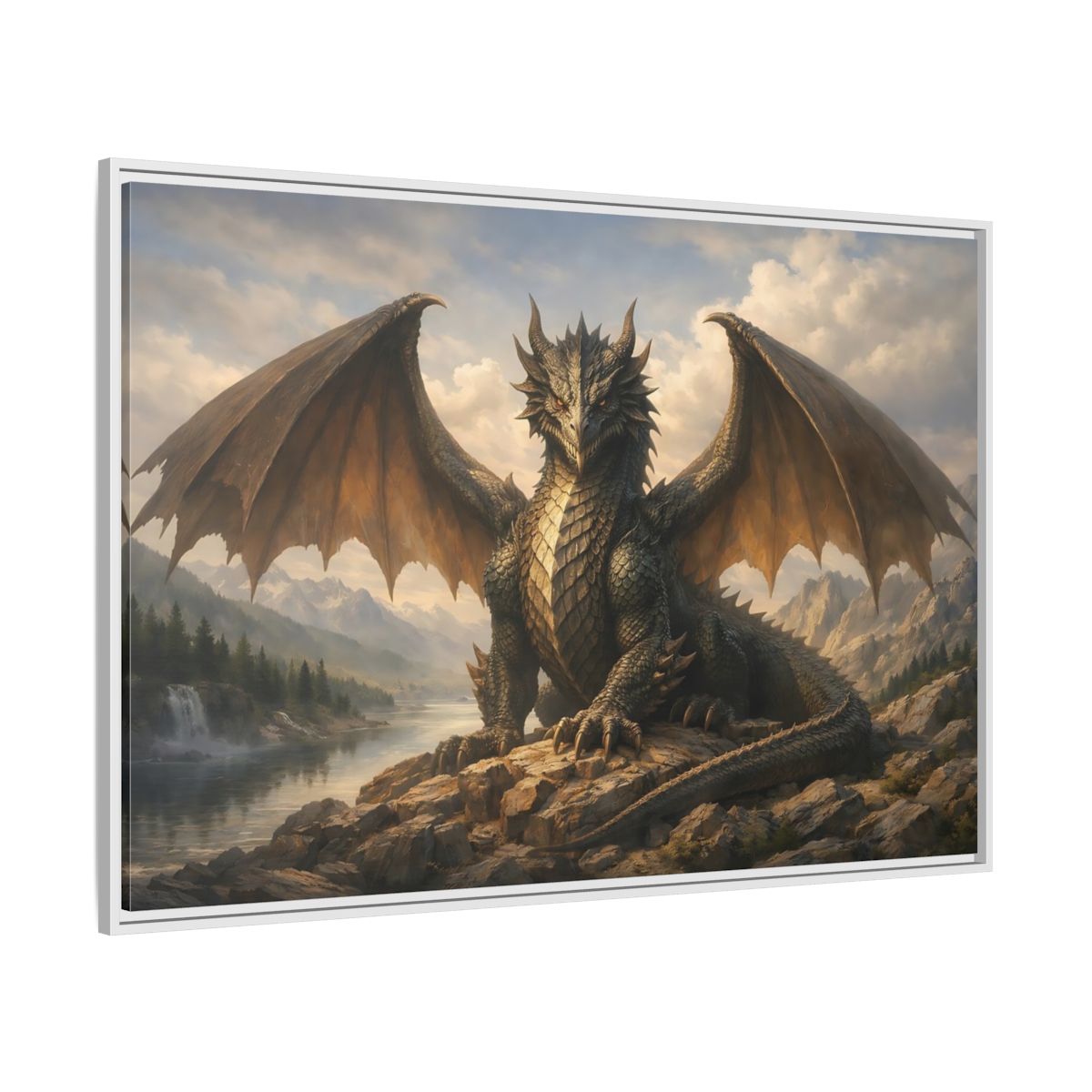Side Mockup 7. Animals Dragon Grey Dragon shown as stretched canvas wall art