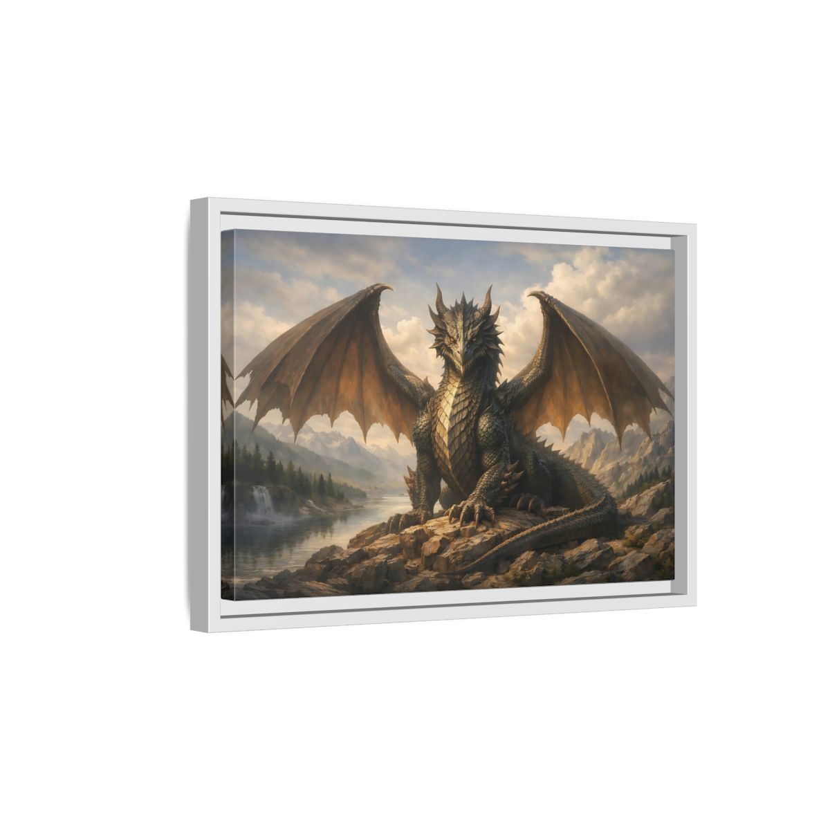 Side Mockup 4. Animals Dragon Grey Dragon shown as stretched canvas wall art