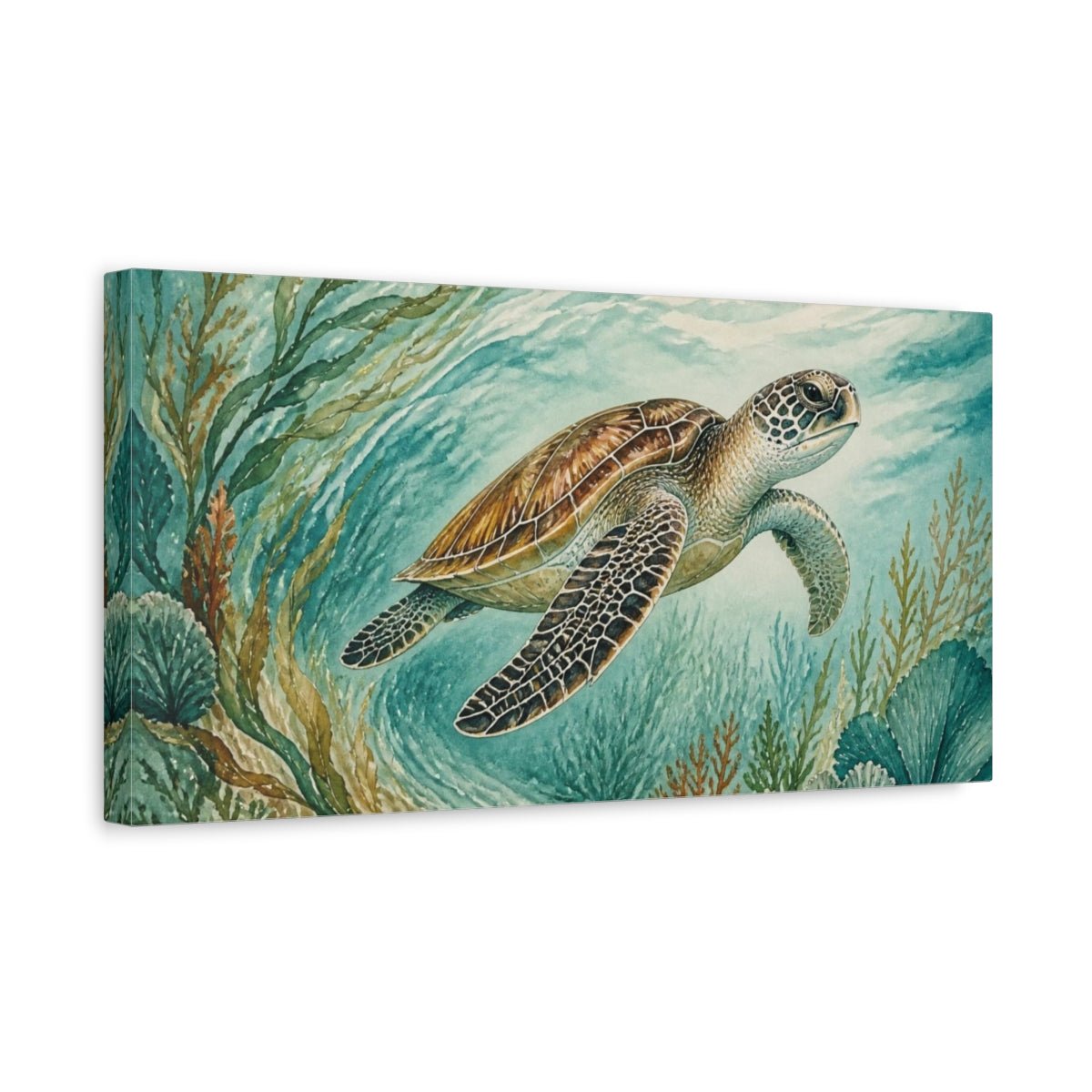 Animals Drifting Sea Turtle Canvas Print – Living Room, Above Sofa, Turquoise - YesArtYes