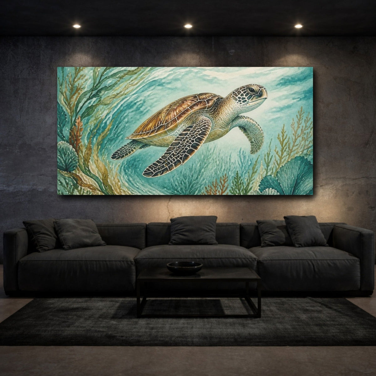 Animals Drifting Sea Turtle Canvas Print – Living Room, Above Sofa, Turquoise - YesArtYes