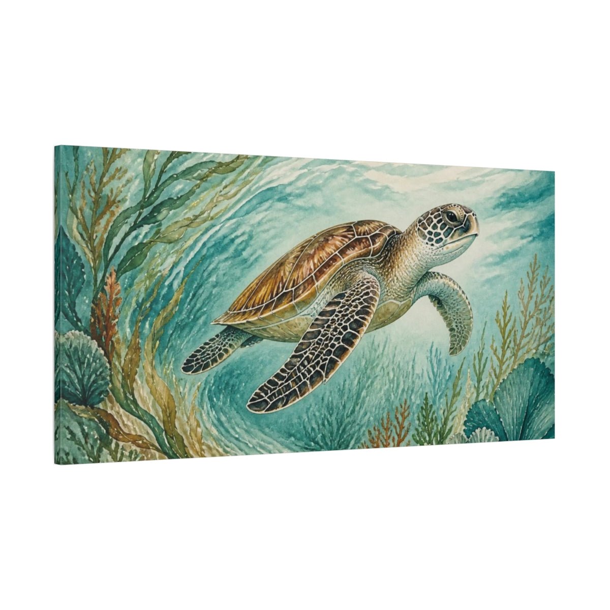 Animals Drifting Sea Turtle Canvas Print – Living Room, Above Sofa, Turquoise - YesArtYes