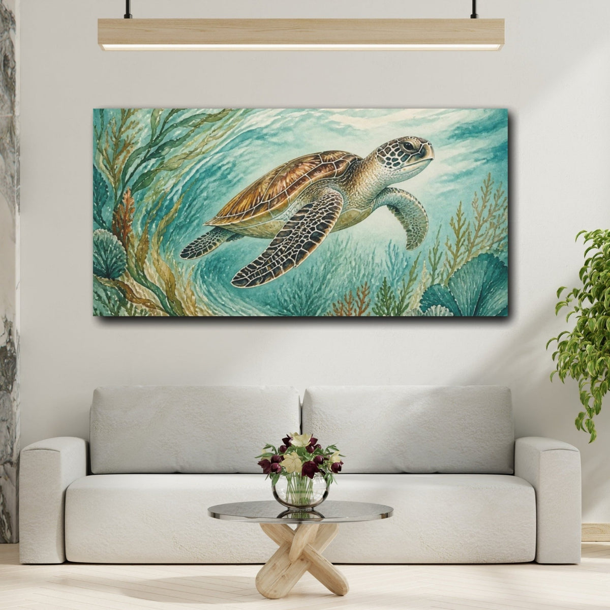 Animals Drifting Sea Turtle Canvas Print – Living Room, Above Sofa, Turquoise - YesArtYes