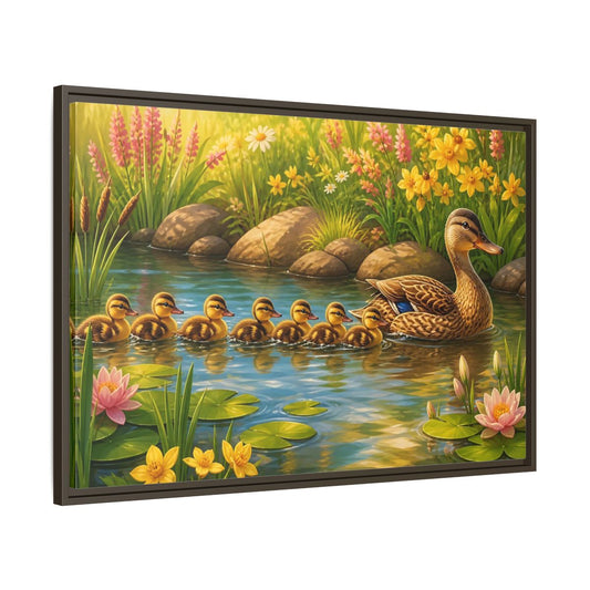 Main Mockup. Animals Duck Family Colorful Duck Family shown as stretched canvas wall art