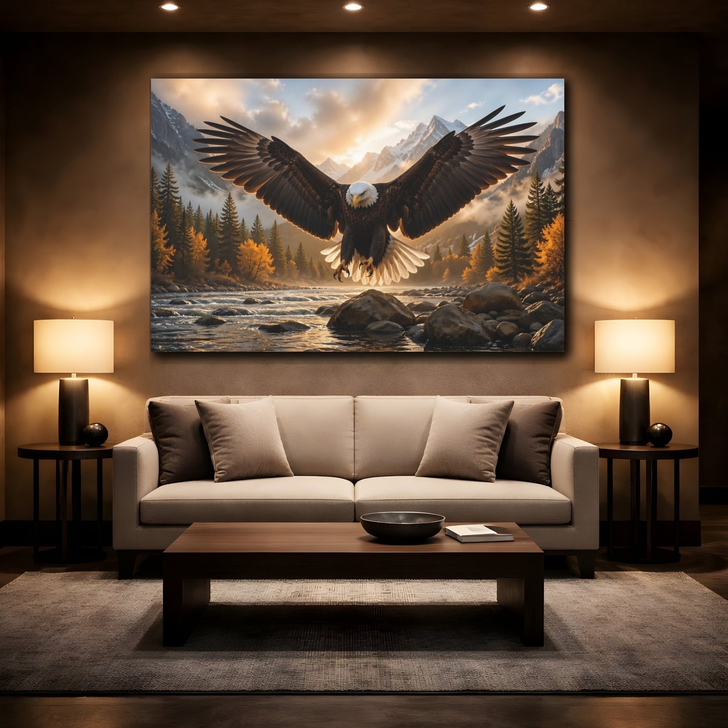 Mockup 2. Animals Eagle Eagle Mountain shown as stretched canvas wall art