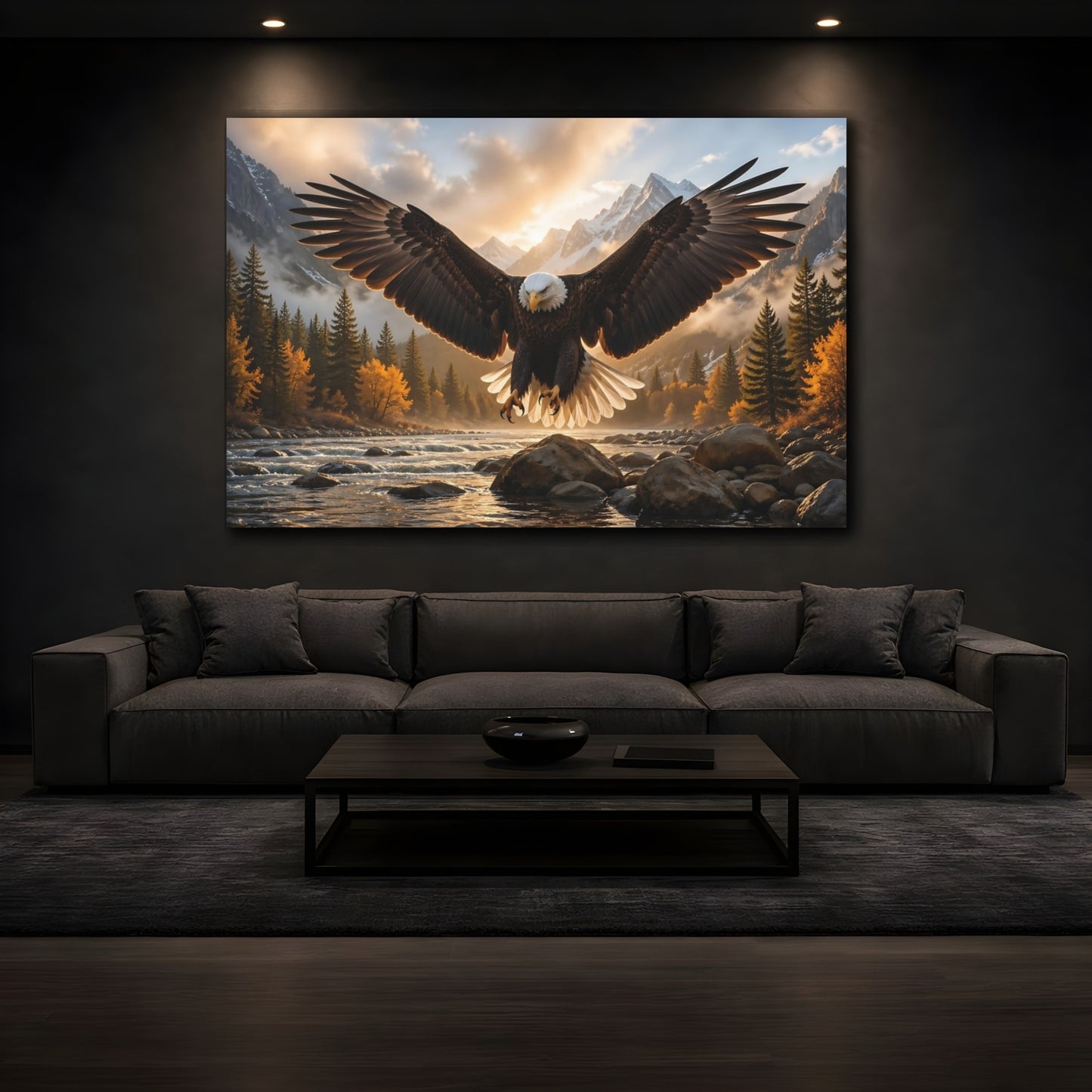 Mockup 3. Animals Eagle Eagle Mountain shown as stretched canvas wall art