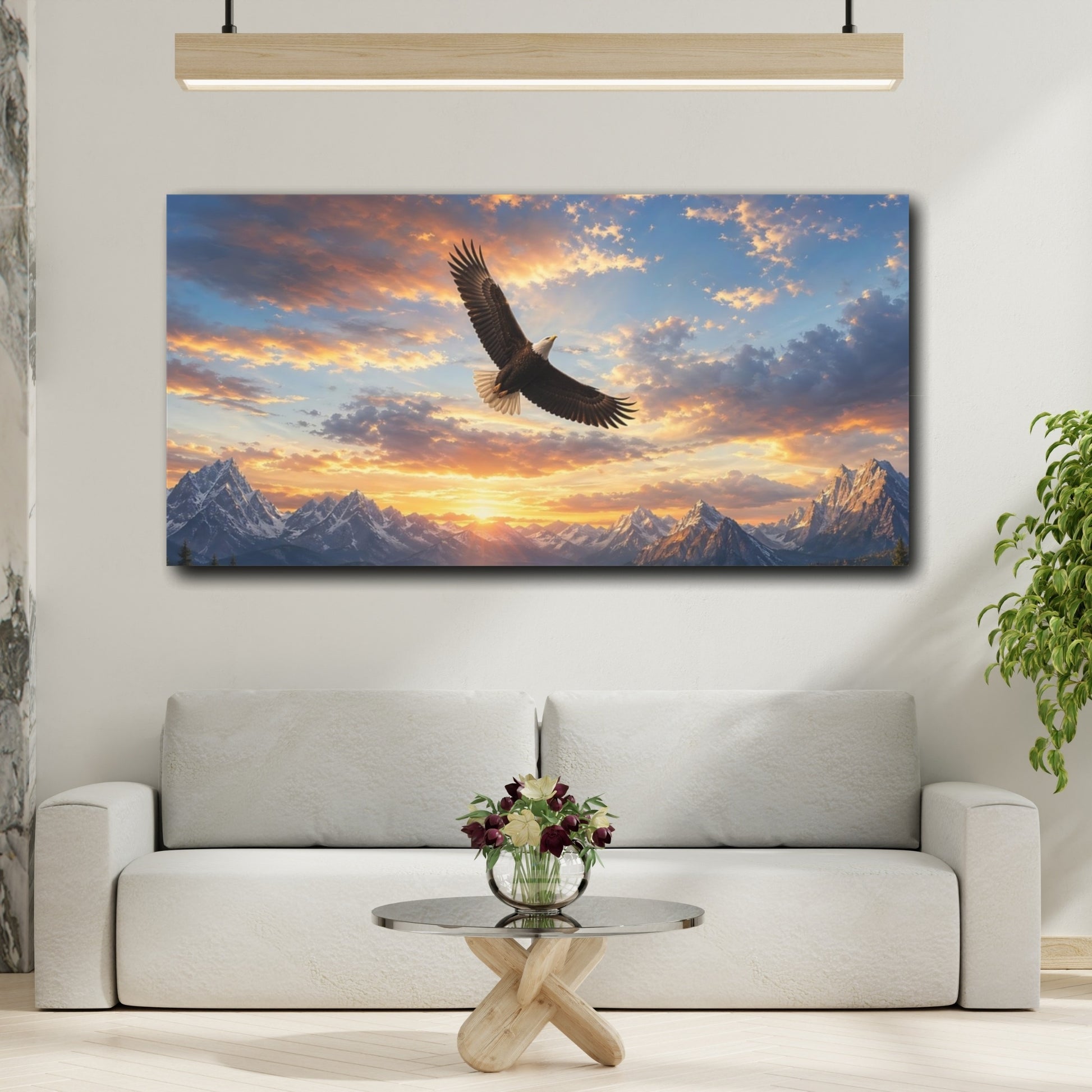 Mockup 3. Animals Eagle Eagle Mountain Sunset shown as stretched canvas wall art