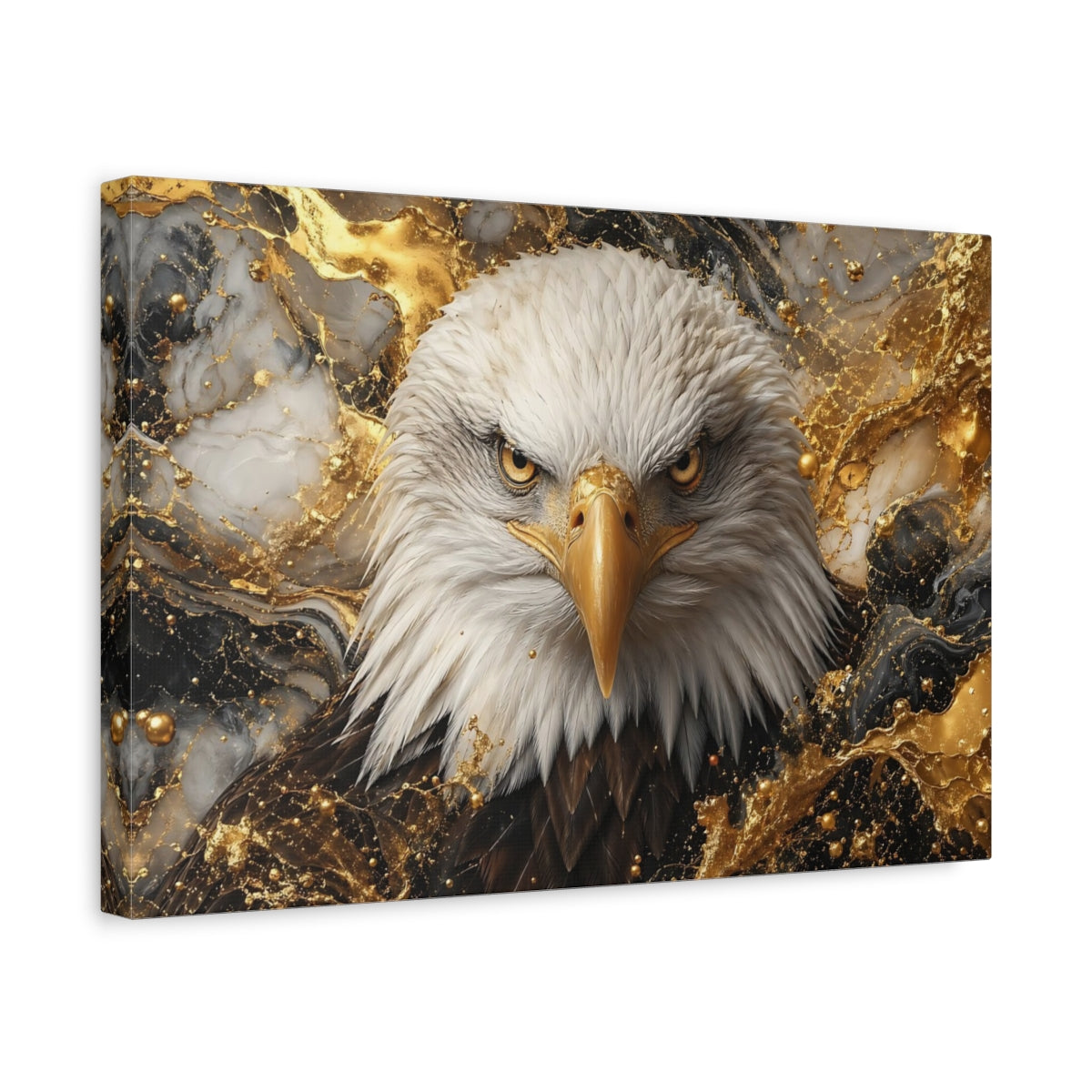 Side Mockup 4. Animals Eagle Gold Black Eagle shown as stretched canvas wall art