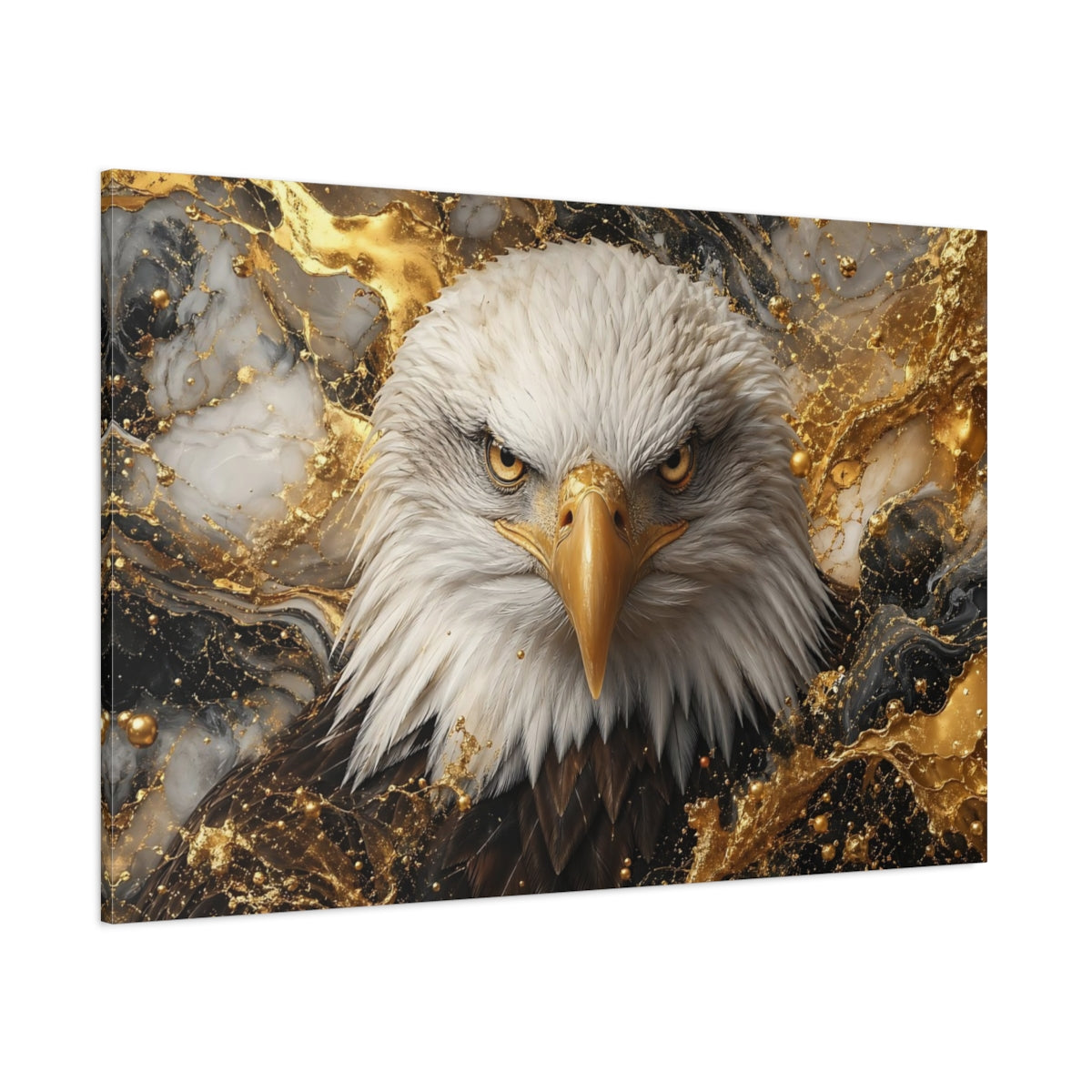 Side Mockup 1. Animals Eagle Gold Black Eagle shown as stretched canvas wall art
