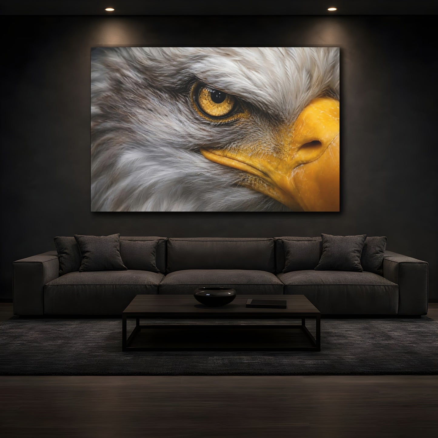 Mockup 3. Animals Eagle Gray And Gold Eagle shown as stretched canvas wall art