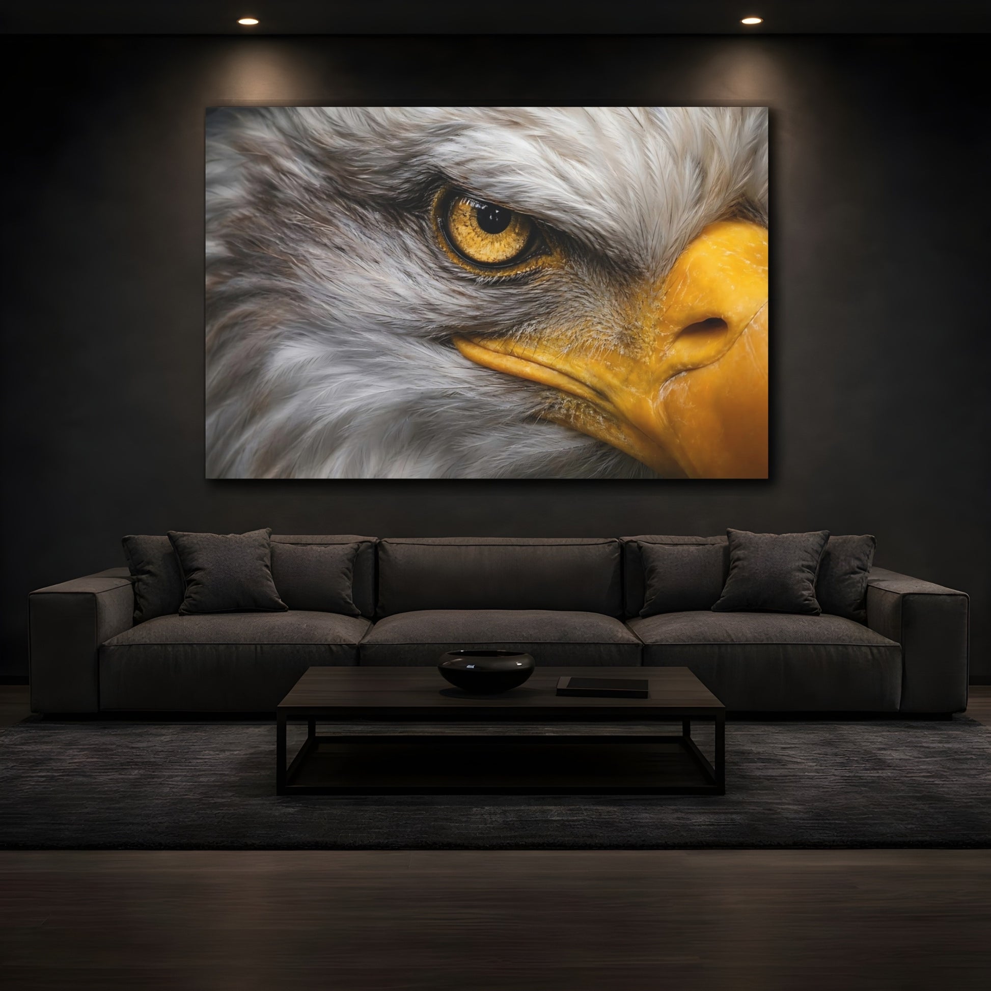 Mockup 3. Animals Eagle Gray And Gold Eagle shown as stretched canvas wall art