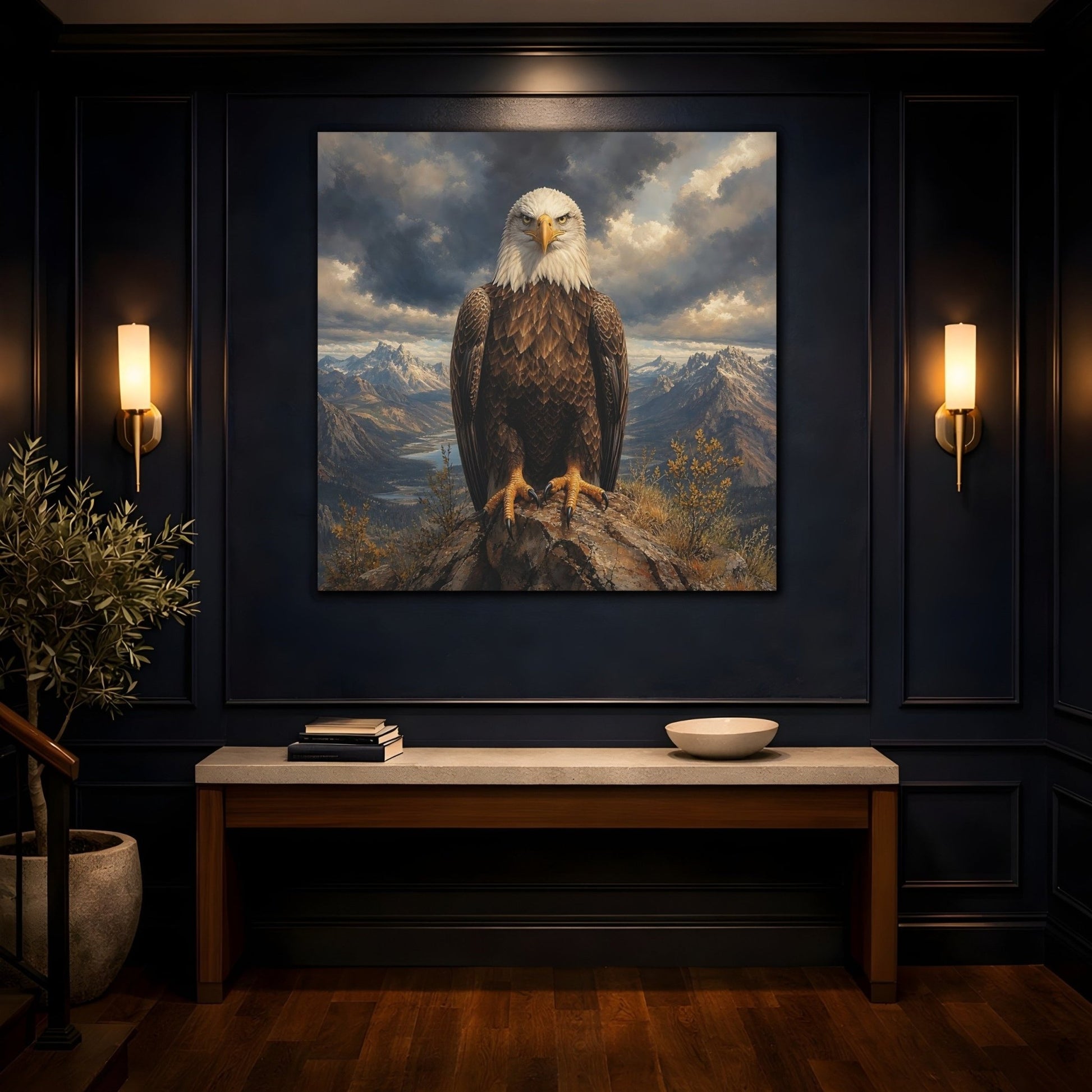 Animals Eagle Mountain Art Canvas Print – Living Room, Above Sofa, Brown - YesArtYes