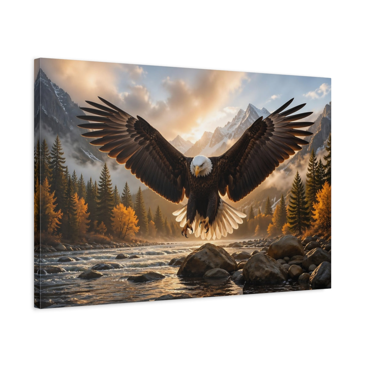 Side Mockup 2. Animals Eagle Eagle Mountain shown as stretched canvas wall art