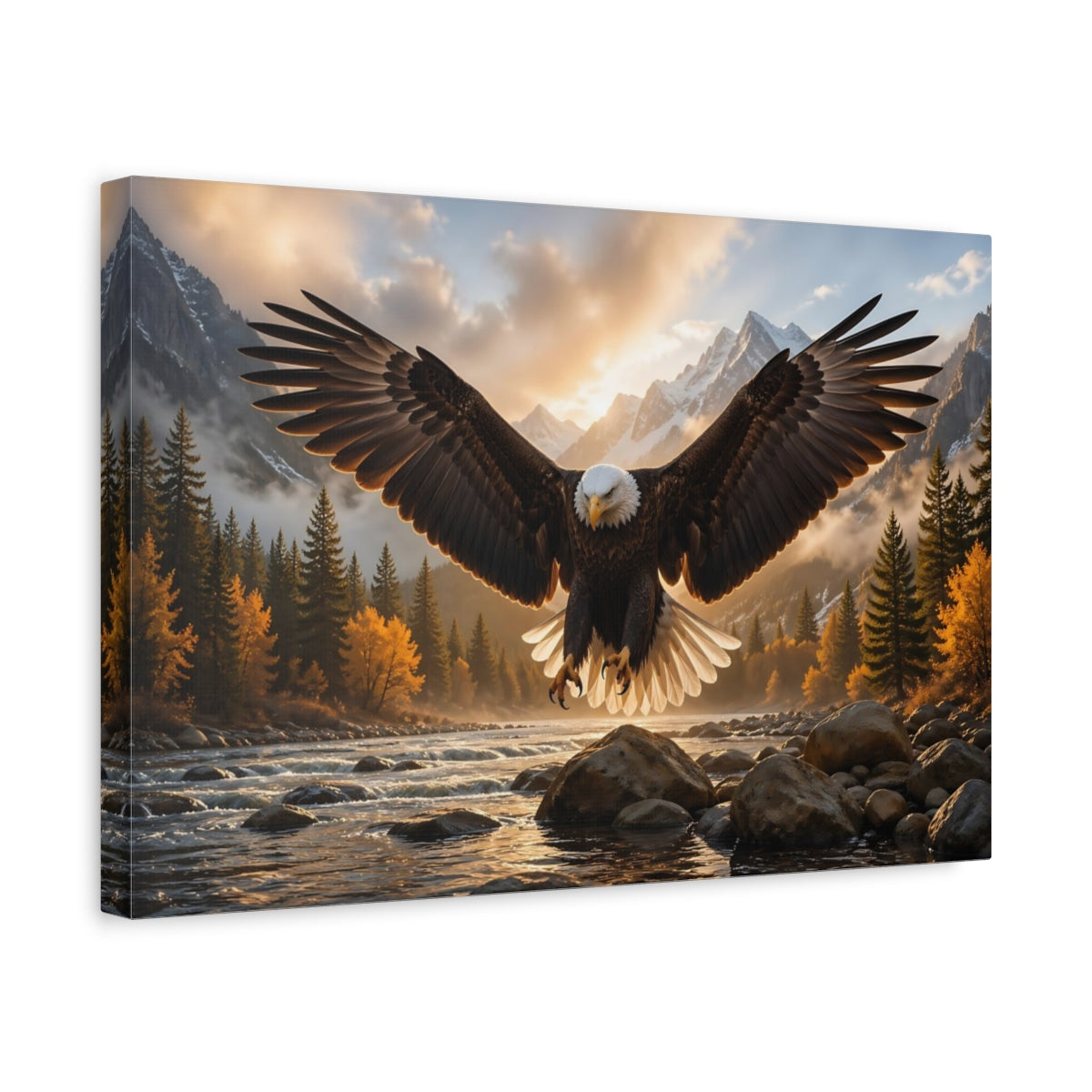 Side Mockup 4. Animals Eagle Eagle Mountain shown as stretched canvas wall art