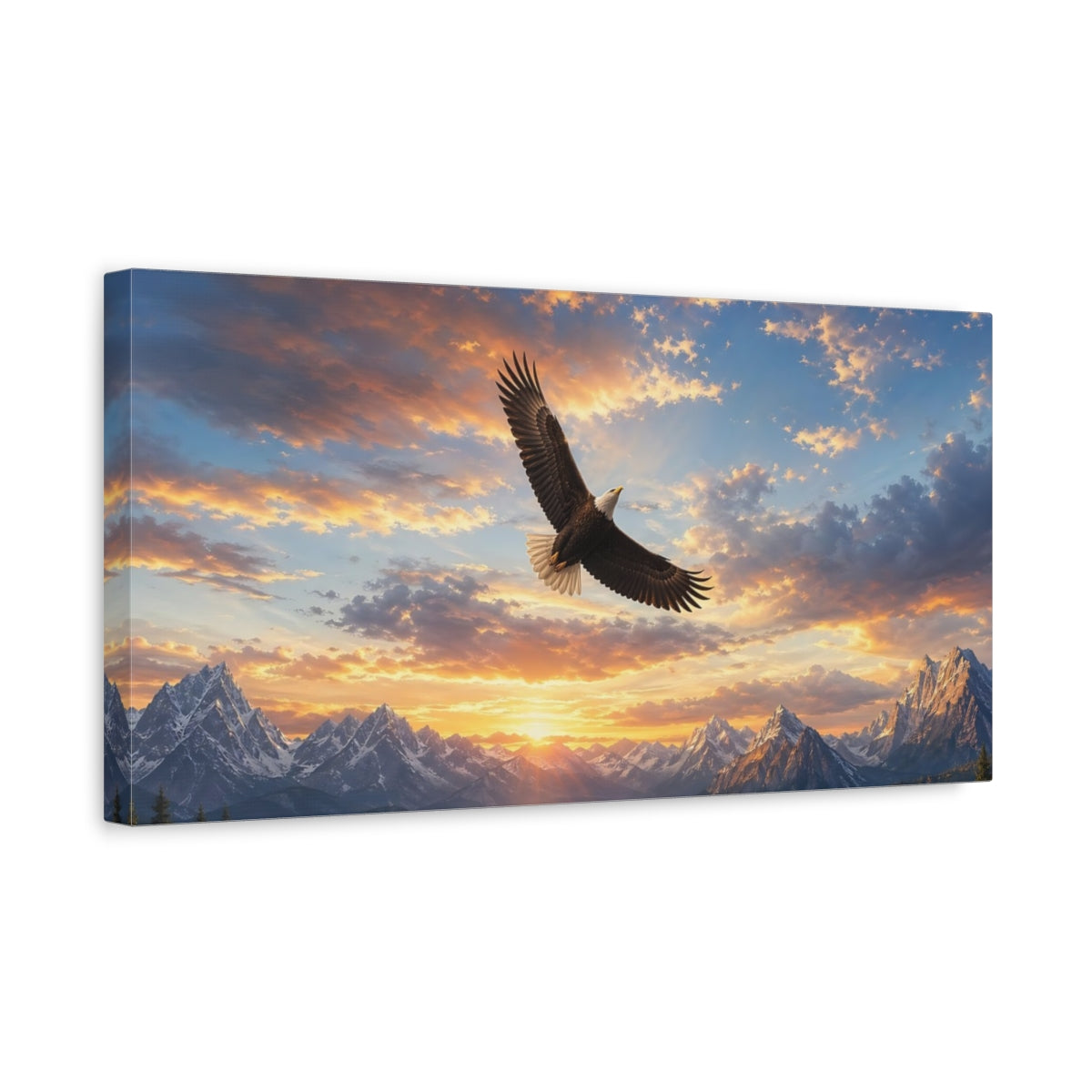 Side Mockup 3. Animals Eagle Eagle Mountain Sunset shown as stretched canvas wall art