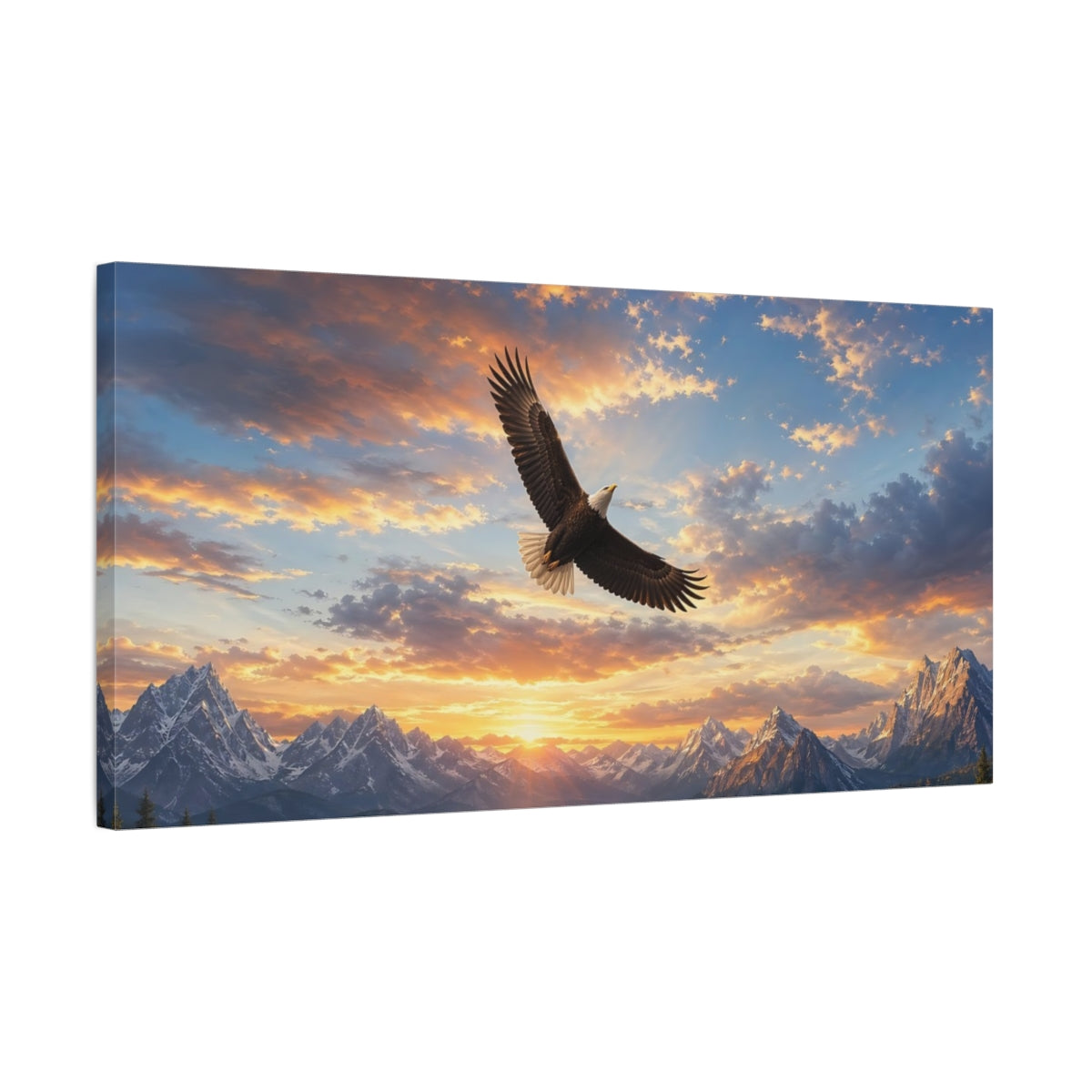 Side Mockup 1. Animals Eagle Eagle Mountain Sunset shown as stretched canvas wall art