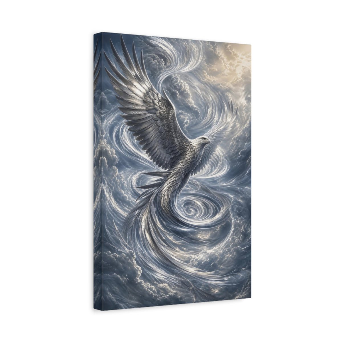 Animals Eagle Silver Canvas Wall Art Print – Fantasy Living Room, Above Couch - YesArtYes