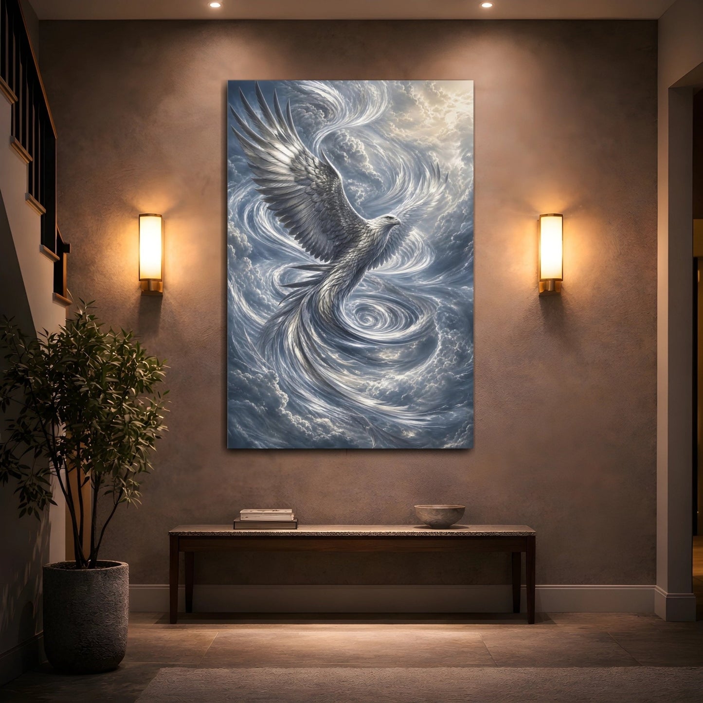 Animals Eagle Silver Canvas Wall Art Print – Fantasy Living Room, Above Couch - YesArtYes