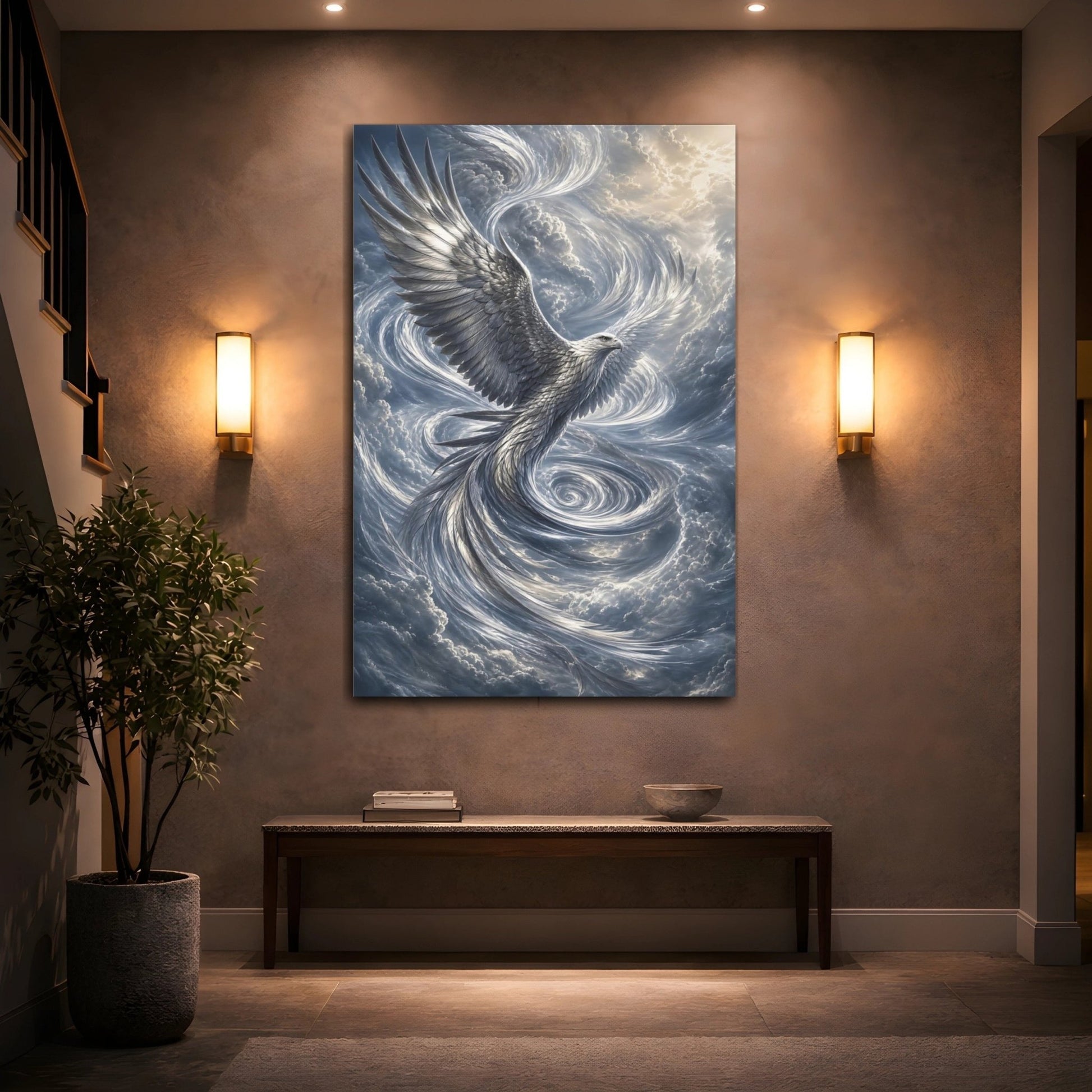 Animals Eagle Silver Canvas Wall Art Print – Fantasy Living Room, Above Couch - YesArtYes