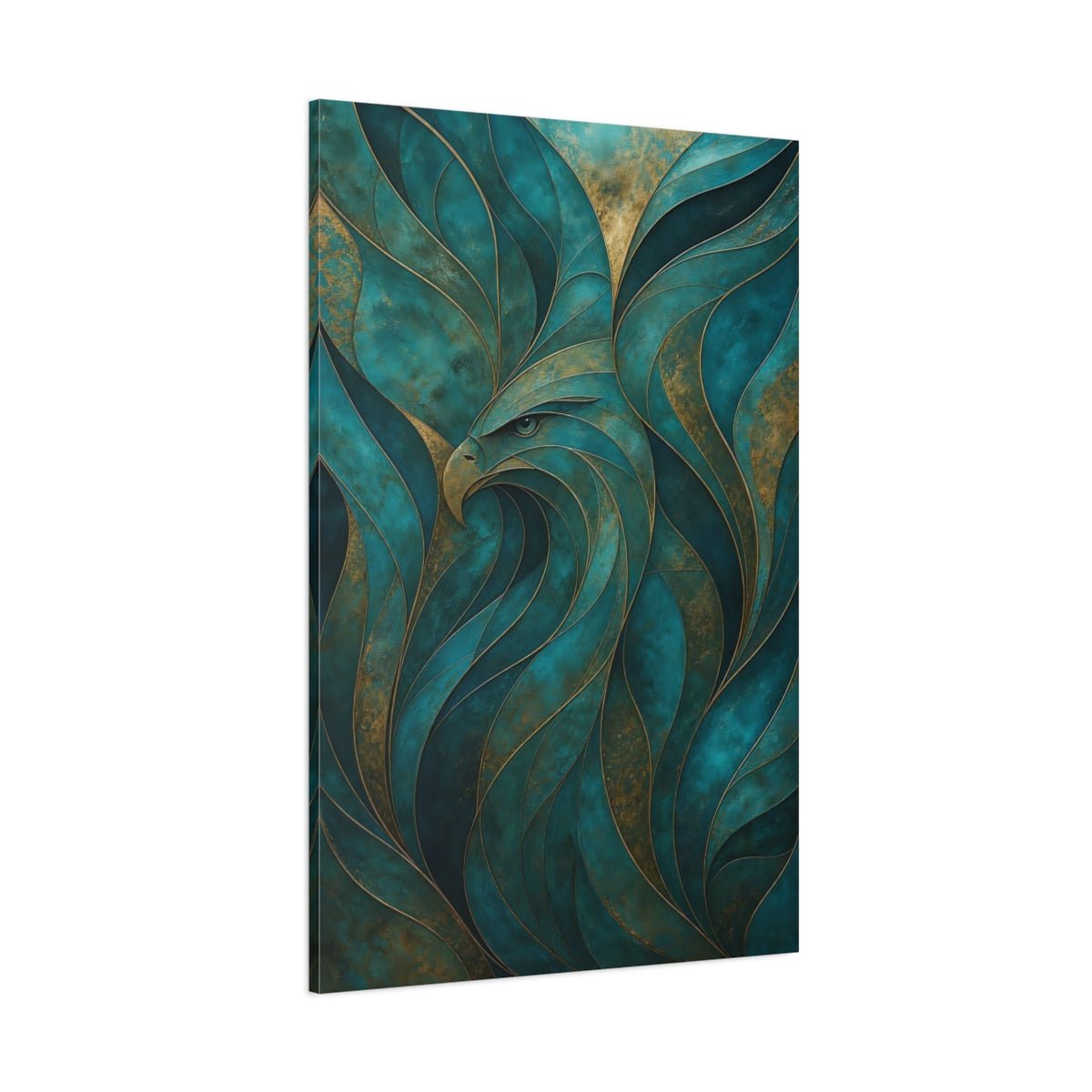 Animals Eagle Teal And Gold Canvas Wall Art Print – Living Room Decor, Above Fireplace - YesArtYes