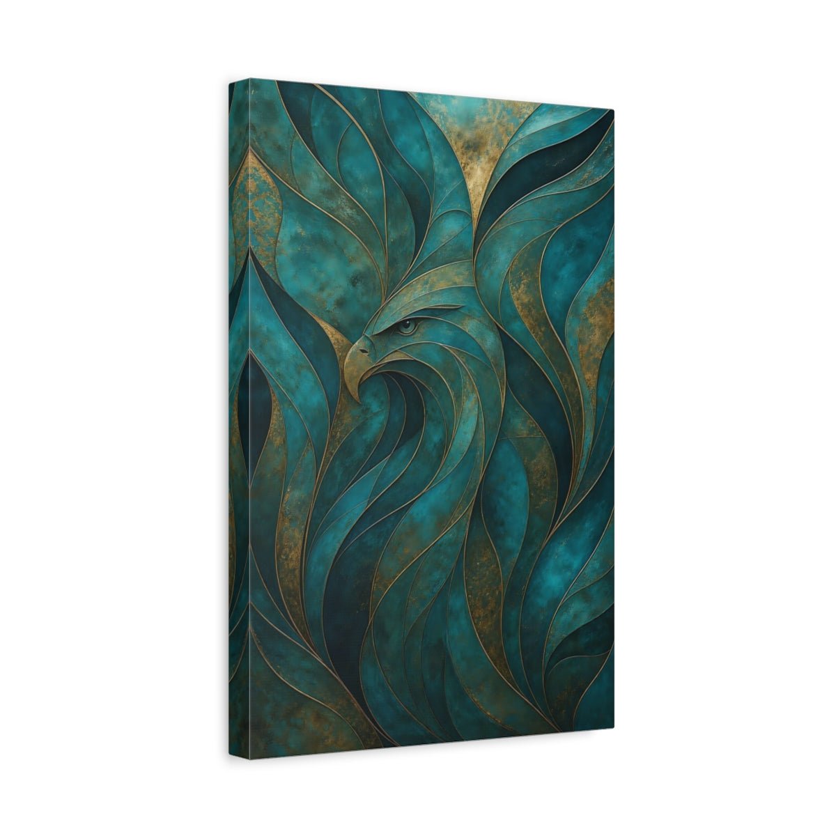 Animals Eagle Teal And Gold Canvas Wall Art Print – Living Room Decor, Above Fireplace - YesArtYes