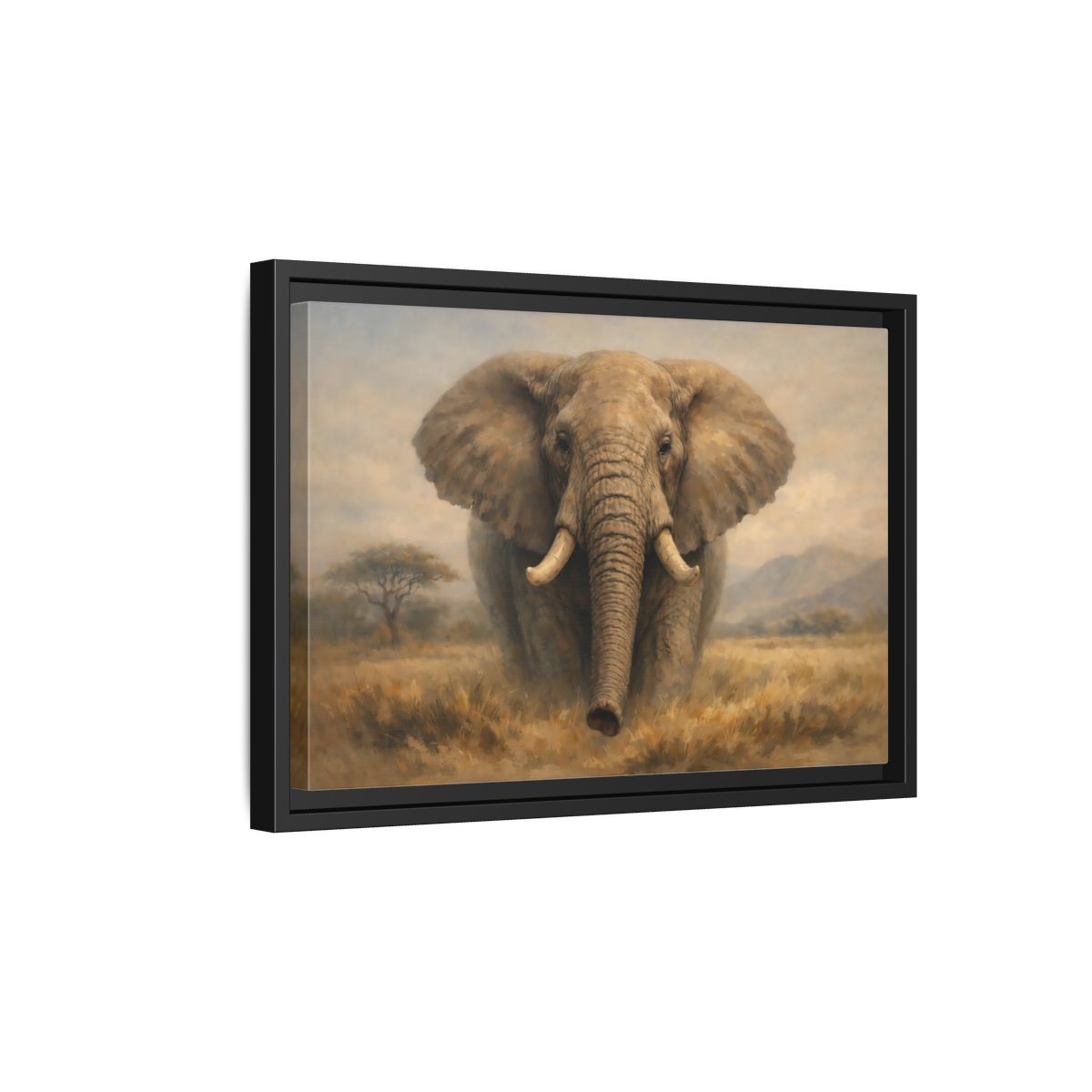 Side Mockup 6. Animals Elephant Brown And Beige shown as stretched canvas wall art