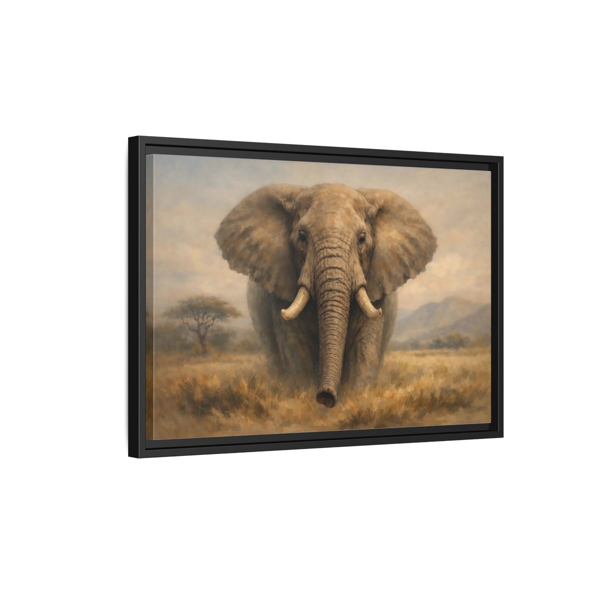 Side Mockup 3. Animals Elephant Brown And Beige shown as stretched canvas wall art