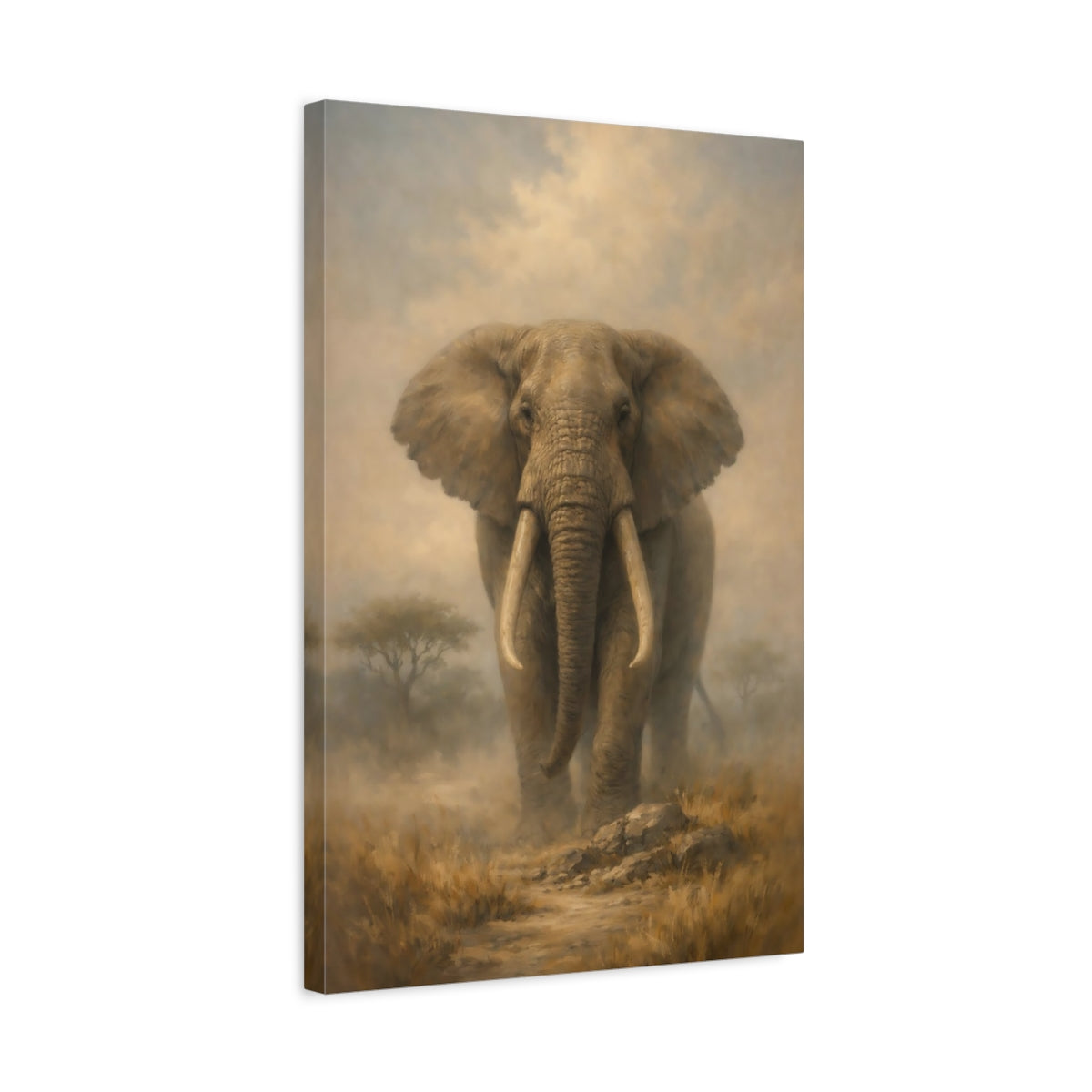 Side Mockup 3. Animals Elephant Brown And Tan shown as stretched canvas wall art