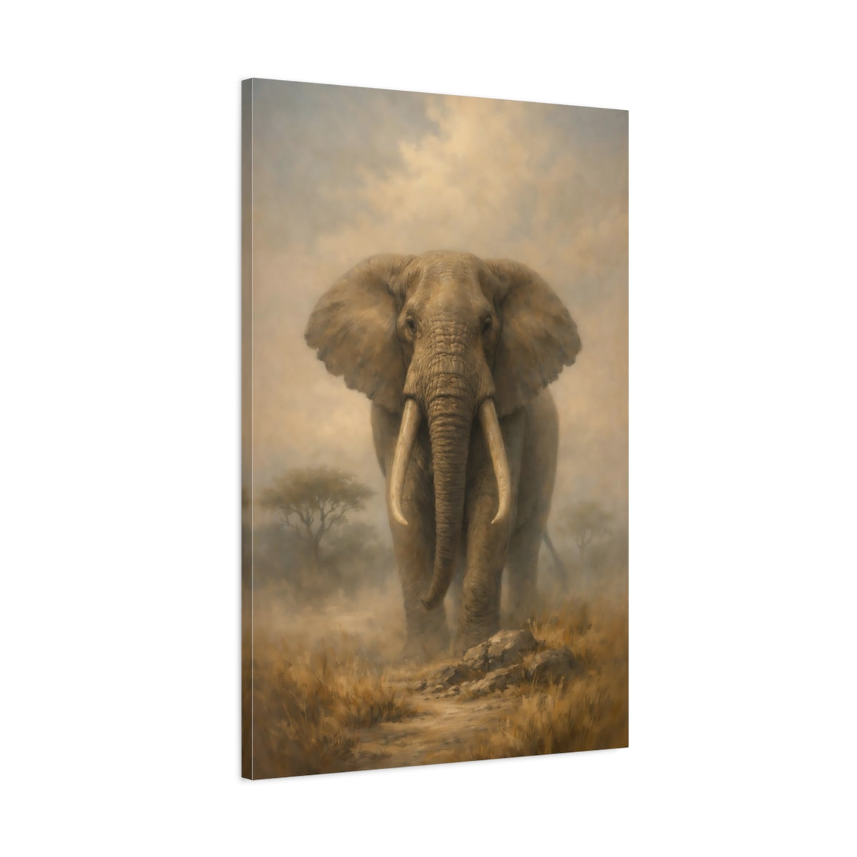 Side Mockup 1. Animals Elephant Brown And Tan shown as stretched canvas wall art
