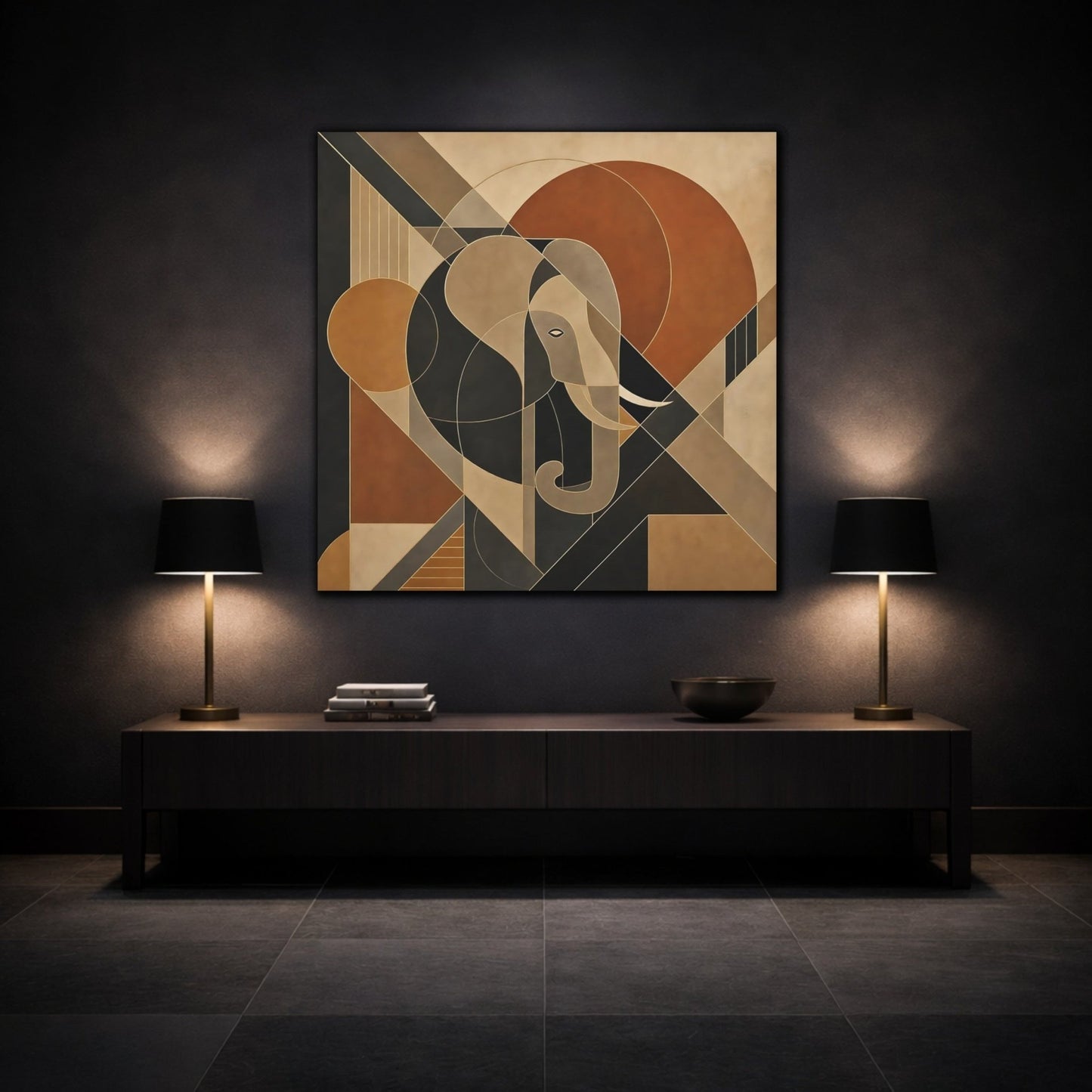 Animals Elephant Brown Gold Abstract Canvas Print – Living Room, Above Sofa - YesArtYes