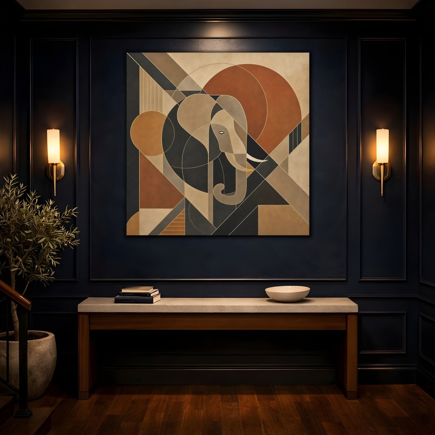 Animals Elephant Brown Gold Abstract Canvas Print – Living Room, Above Sofa - YesArtYes