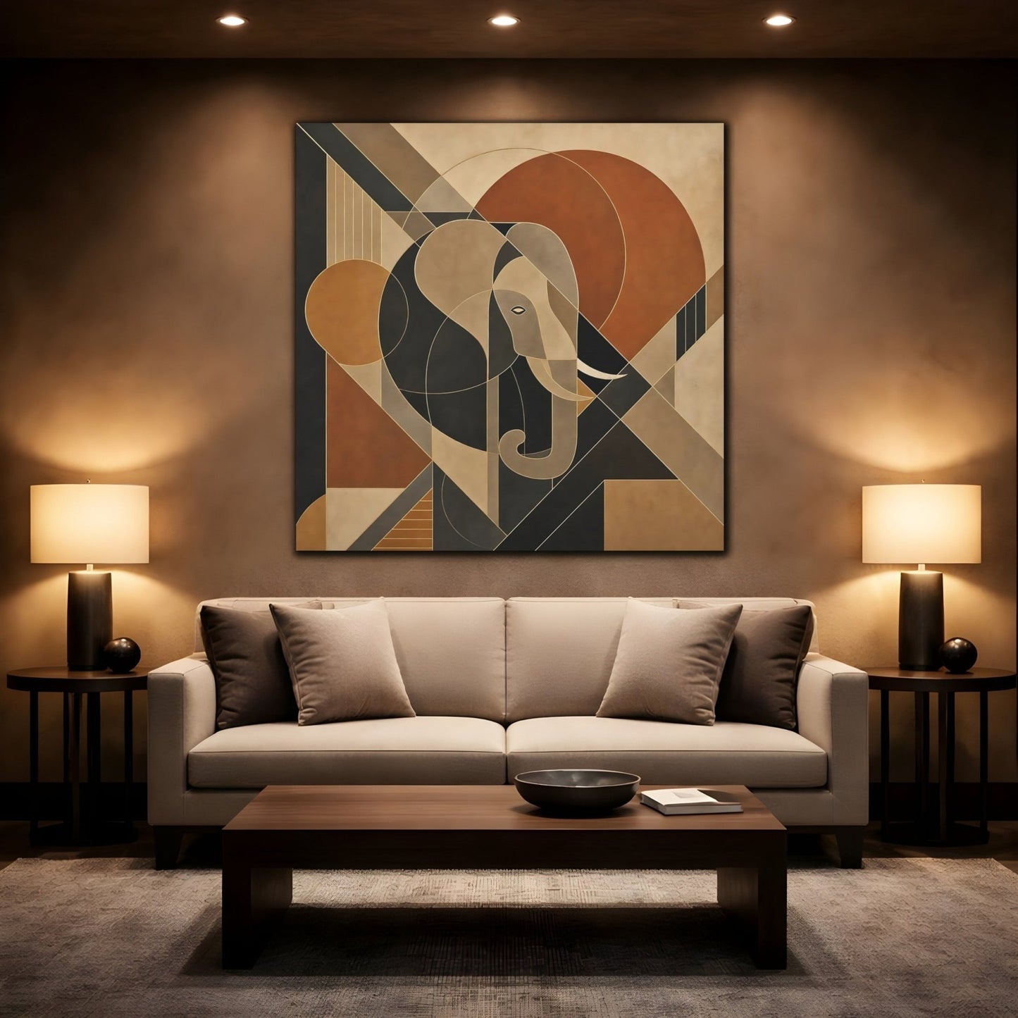 Animals Elephant Brown Gold Abstract Canvas Print – Living Room, Above Sofa - YesArtYes