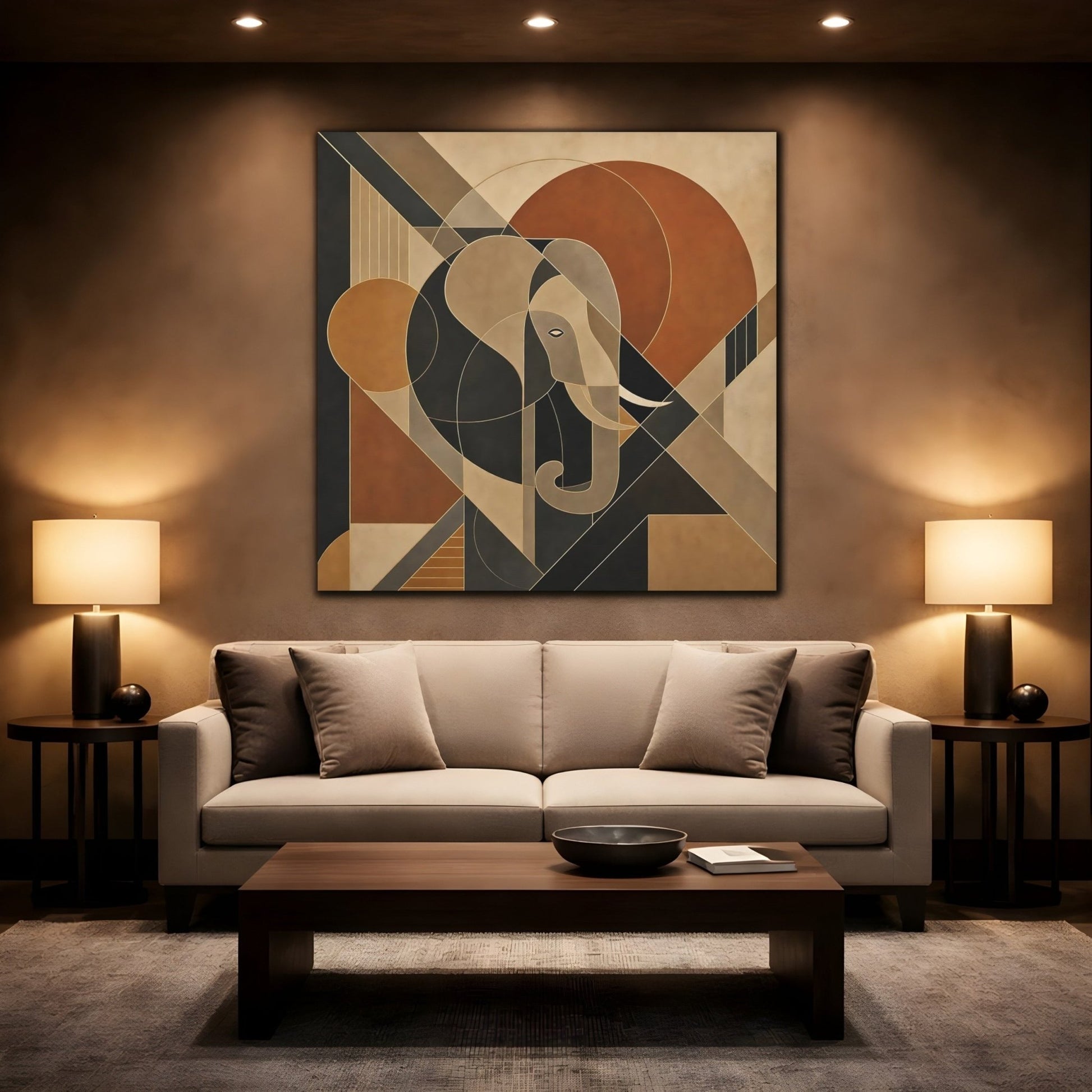 Animals Elephant Brown Gold Abstract Canvas Print – Living Room, Above Sofa - YesArtYes