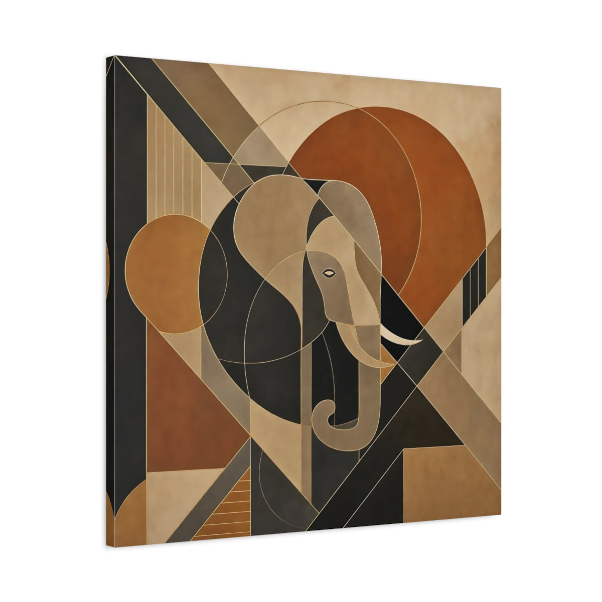 Side Mockup 3. Animals Elephant Brown Gold Abstract shown as canvas print