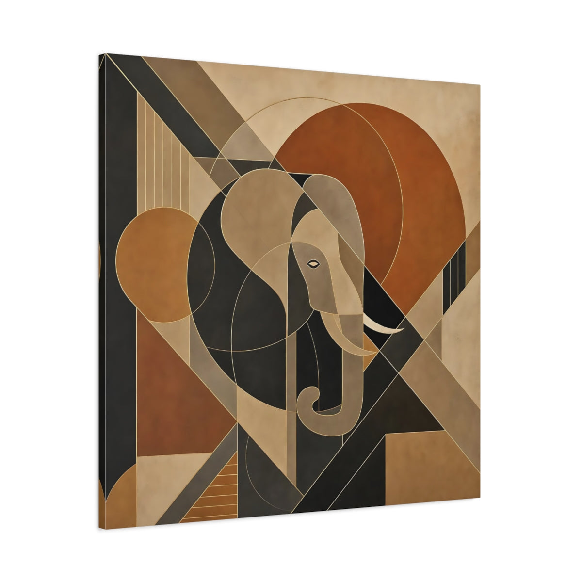 Side Mockup 1. Animals Elephant Brown Gold Abstract shown as canvas print
