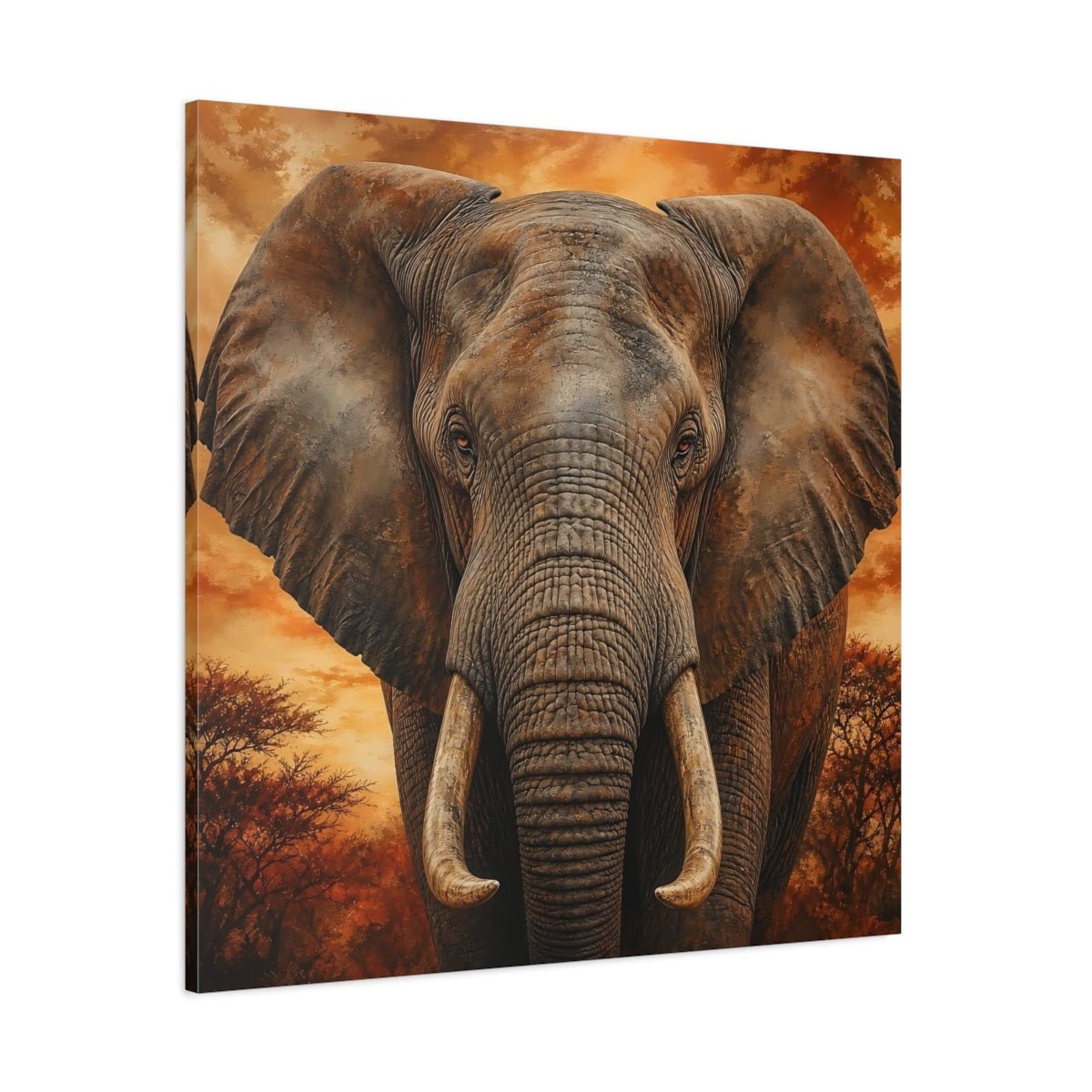 Animals Elephant Brown Orange Canvas Print Wall Art – realistic Living Room, Above Fireplace - YesArtYes