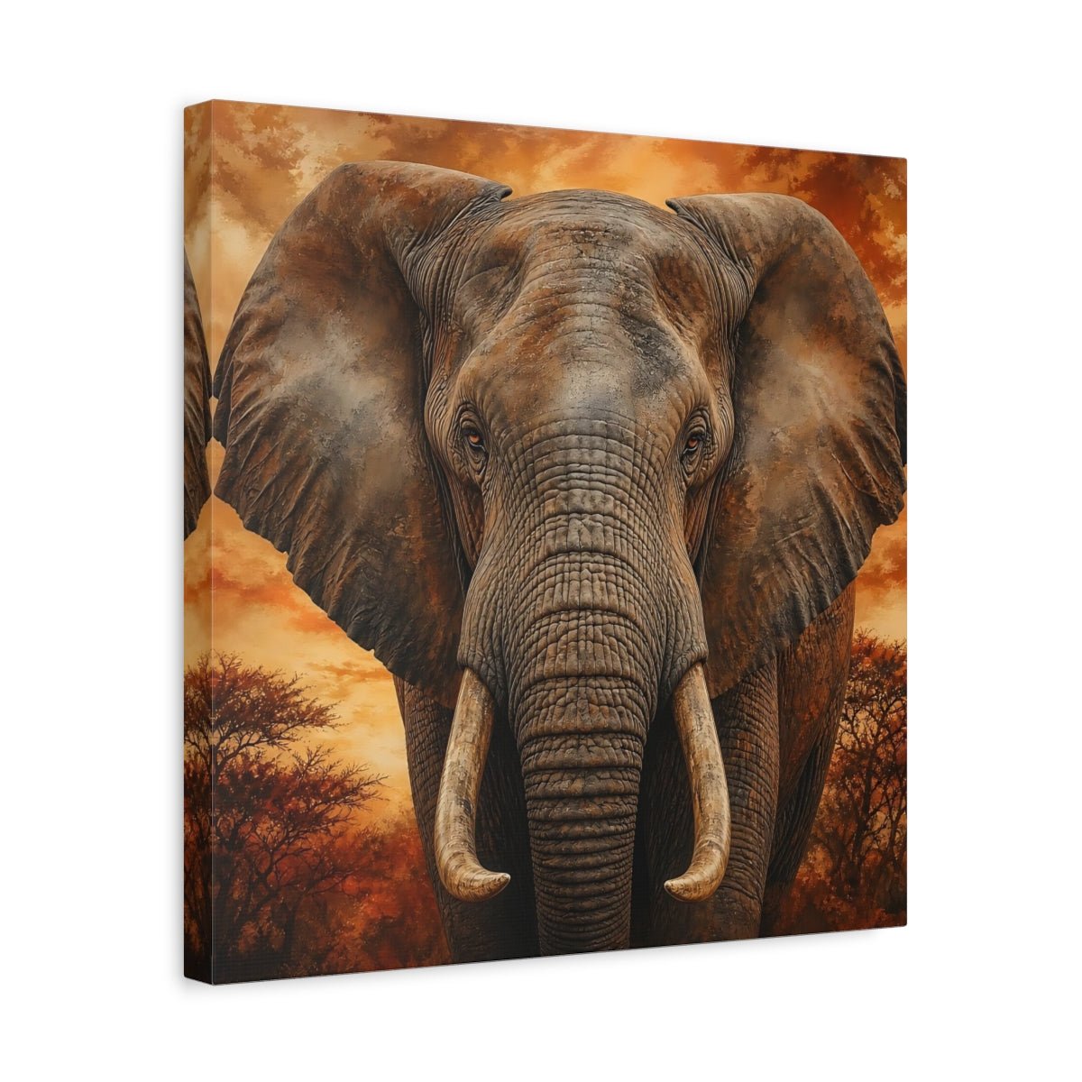 Animals Elephant Brown Orange Canvas Print Wall Art – realistic Living Room, Above Fireplace - YesArtYes