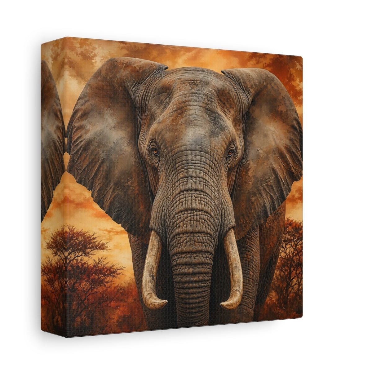 Animals Elephant Brown Orange Canvas Print Wall Art – realistic Living Room, Above Fireplace - YesArtYes