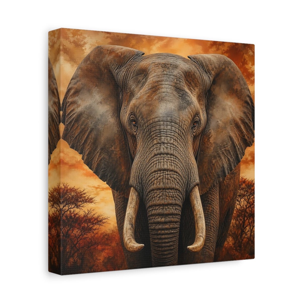 Animals Elephant Brown Orange Canvas Print Wall Art – realistic Living Room, Above Fireplace - YesArtYes