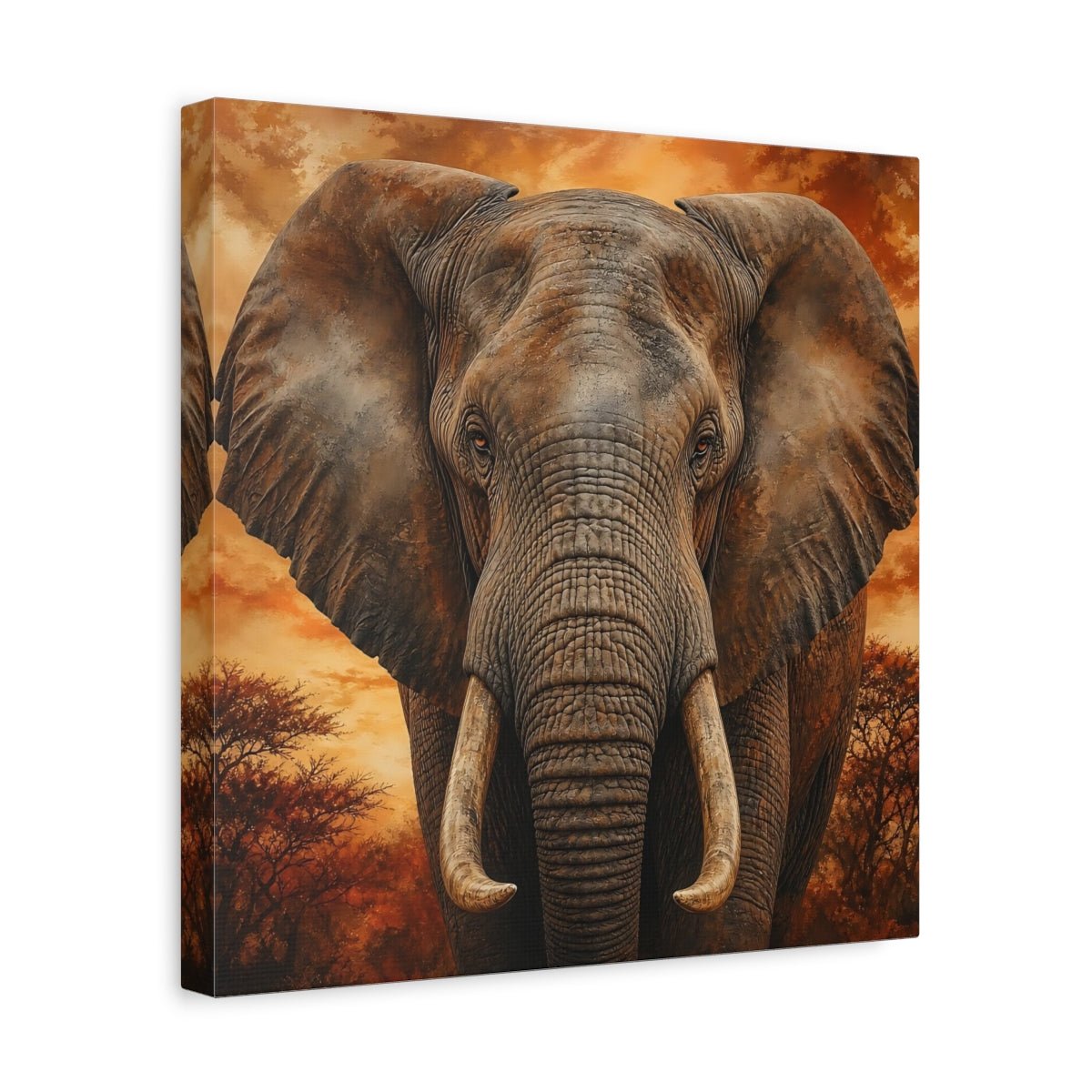 Animals Elephant Brown Orange Canvas Print Wall Art – realistic Living Room, Above Fireplace - YesArtYes
