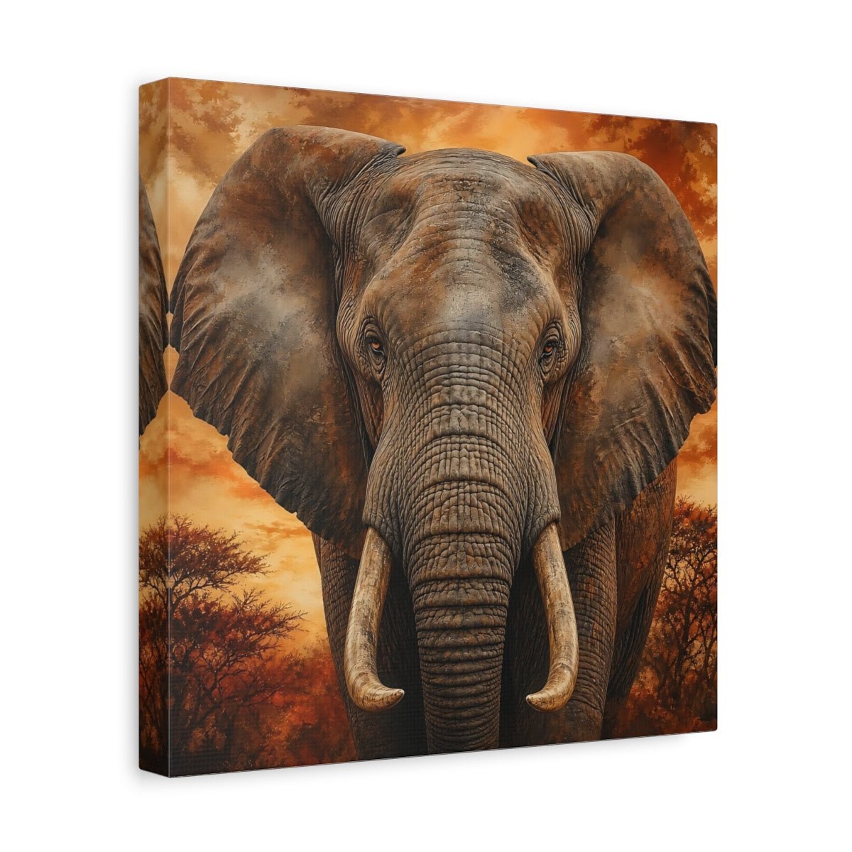Animals Elephant Brown Orange Canvas Print Wall Art – realistic Living Room, Above Fireplace - YesArtYes