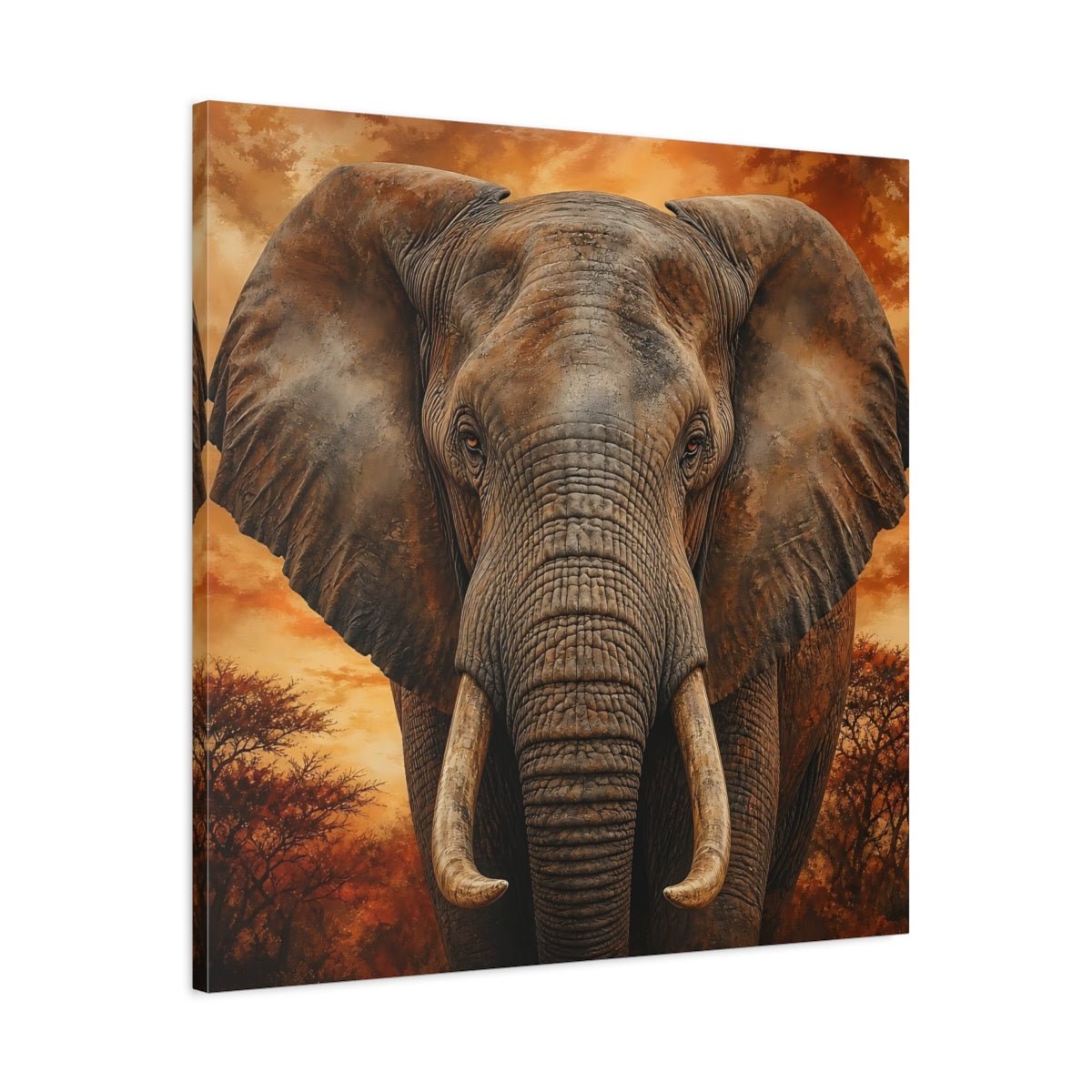Animals Elephant Brown Orange Canvas Print Wall Art – realistic Living Room, Above Fireplace - YesArtYes