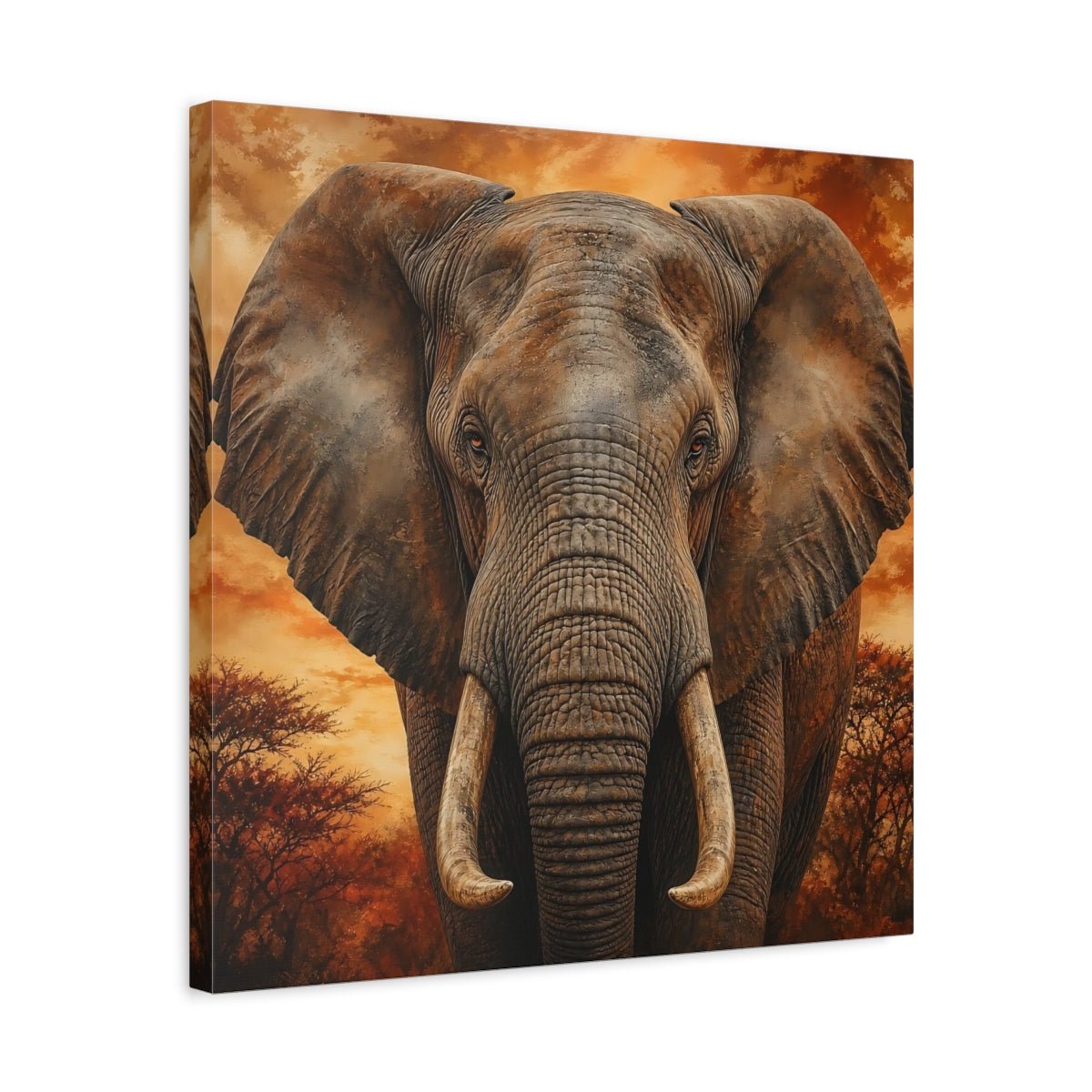 Animals Elephant Brown Orange Canvas Print Wall Art – realistic Living Room, Above Fireplace - YesArtYes