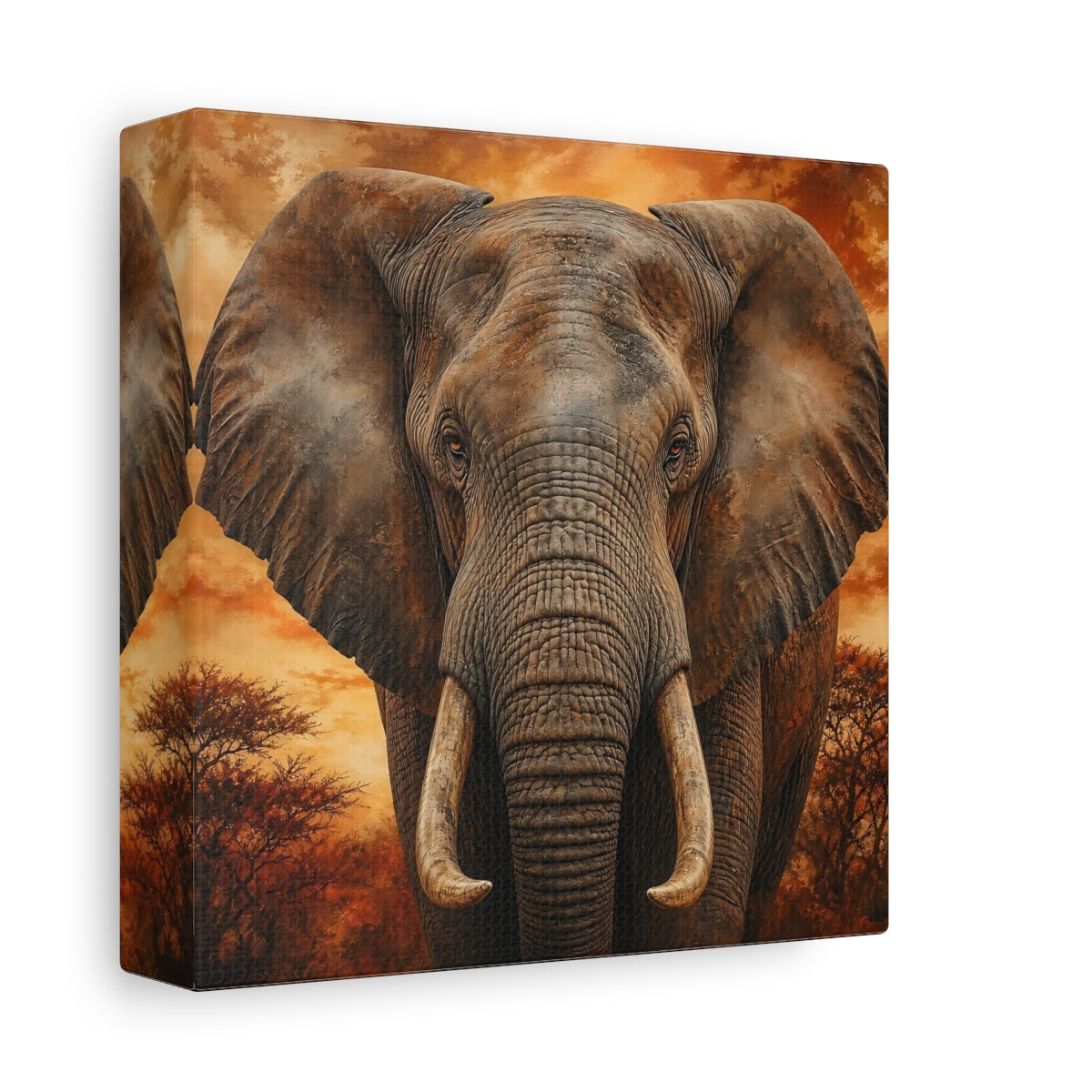 Side Mockup 2. Animals Elephant Brown Orange Elephant shown as canvas print