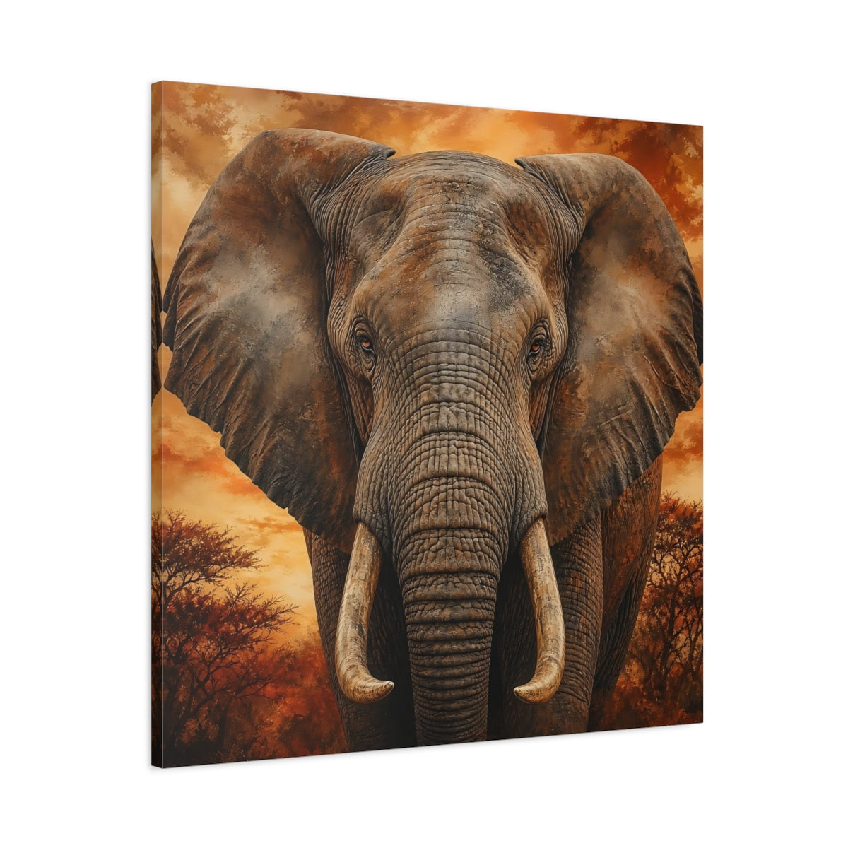 Main Mockup. Animals Elephant Brown Orange Elephant shown as canvas print