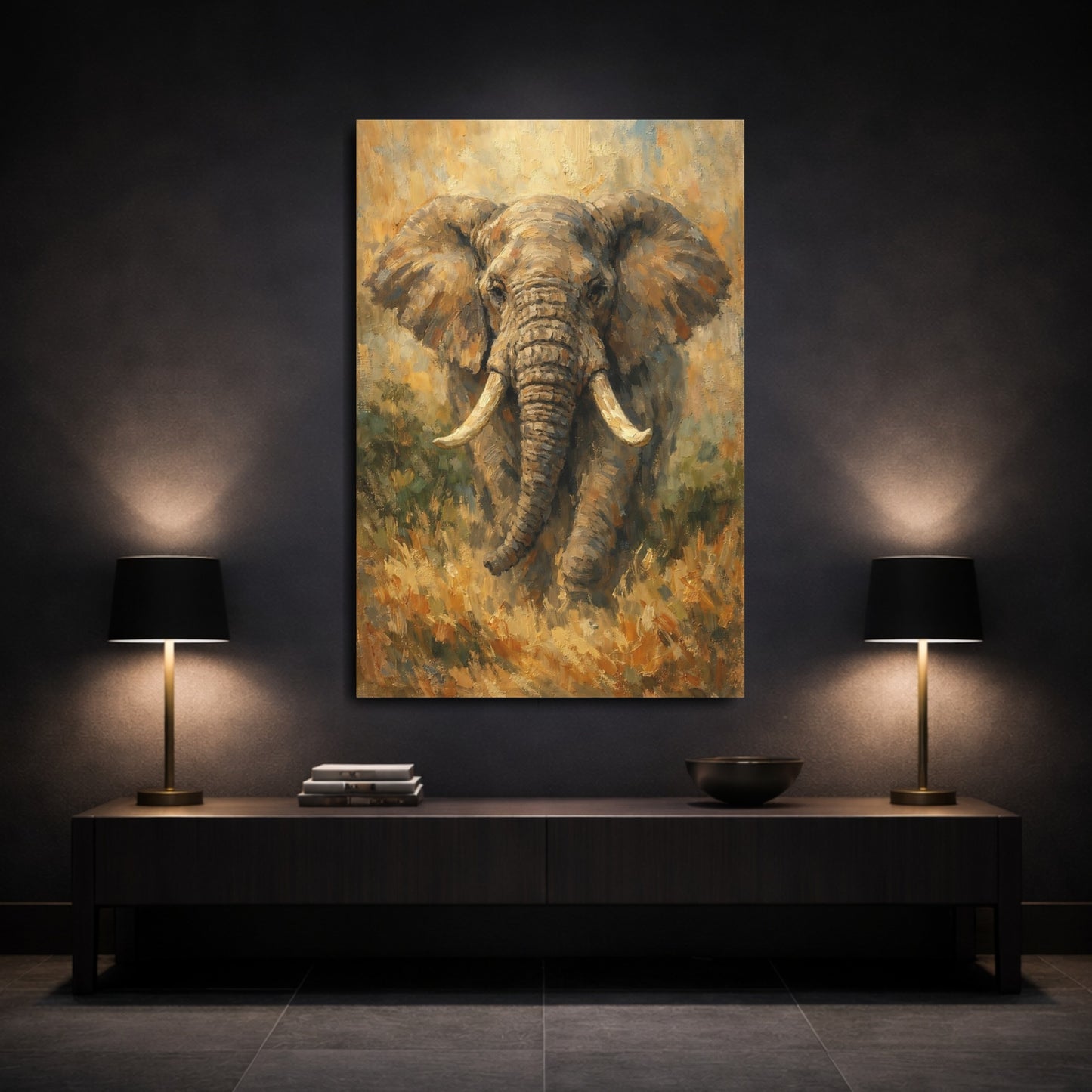 Mockup 2. Animals Elephant Elephant Art shown as stretched canvas wall art