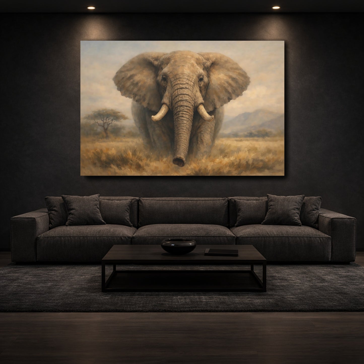 Mockup 2. Animals Elephant Elephant Savanna shown as stretched canvas wall art