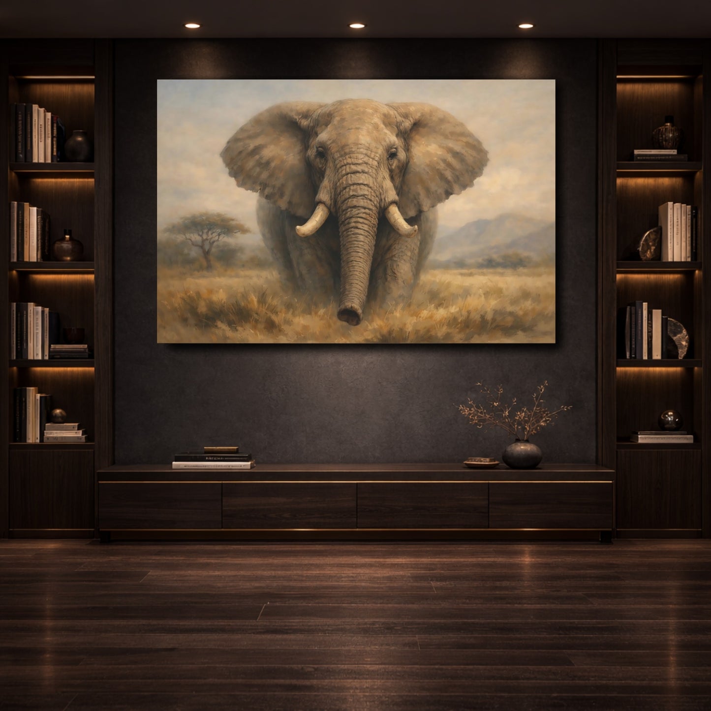 Mockup 3. Animals Elephant Elephant Savanna shown as stretched canvas wall art