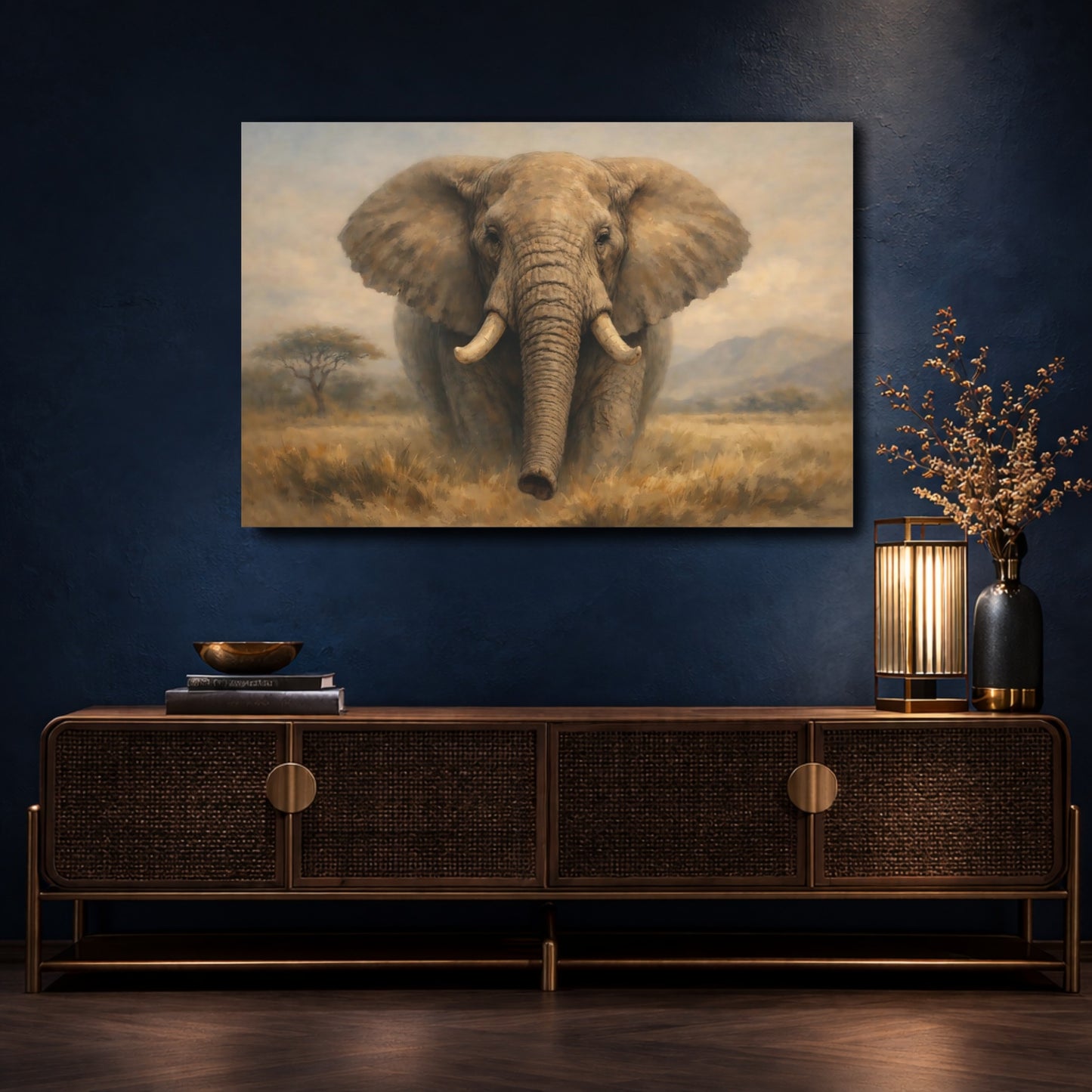 Mockup 4. Animals Elephant Elephant Savanna shown as stretched canvas wall art